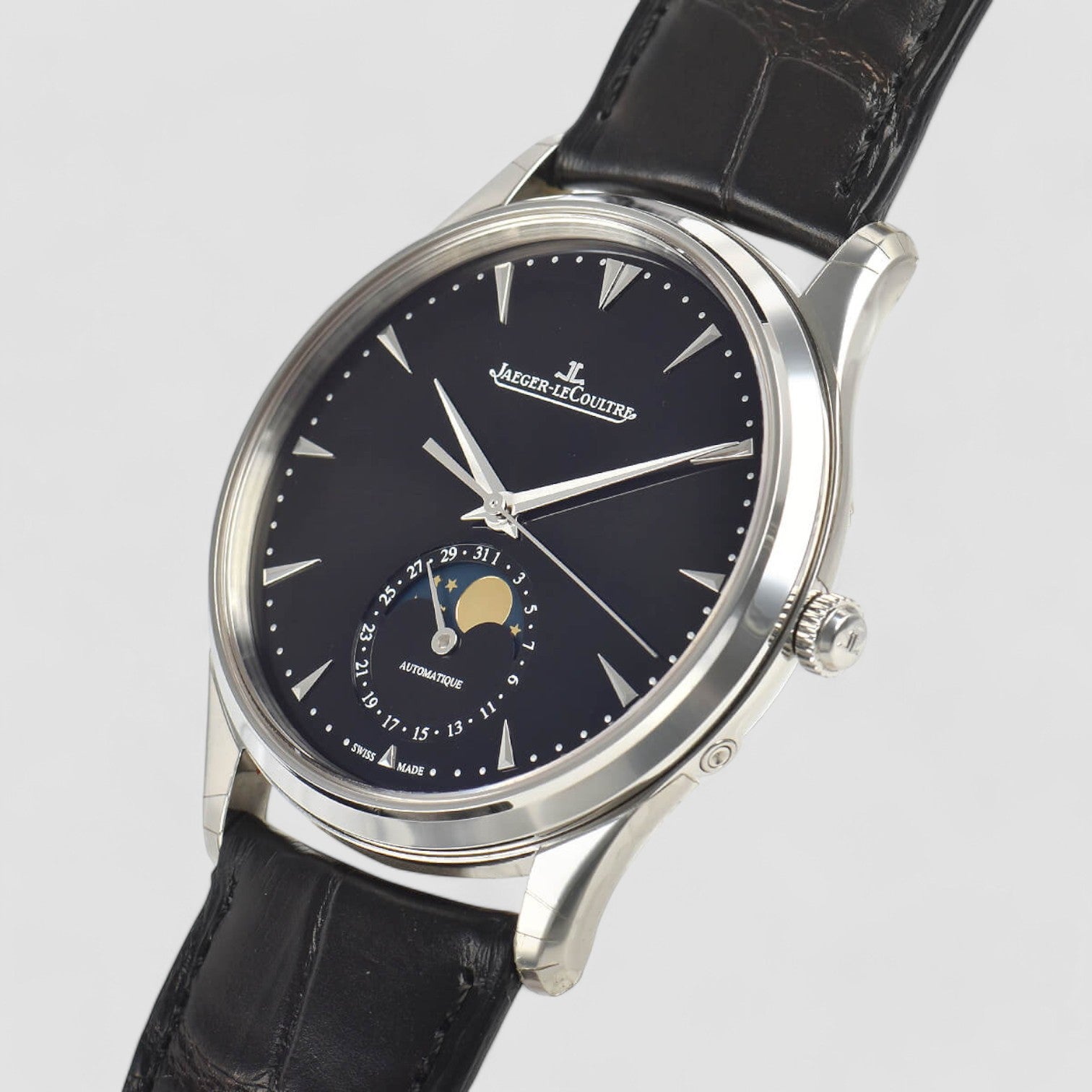 Master Ultra Thin Moon Stainless Steel Black/Leather Ø39 mm