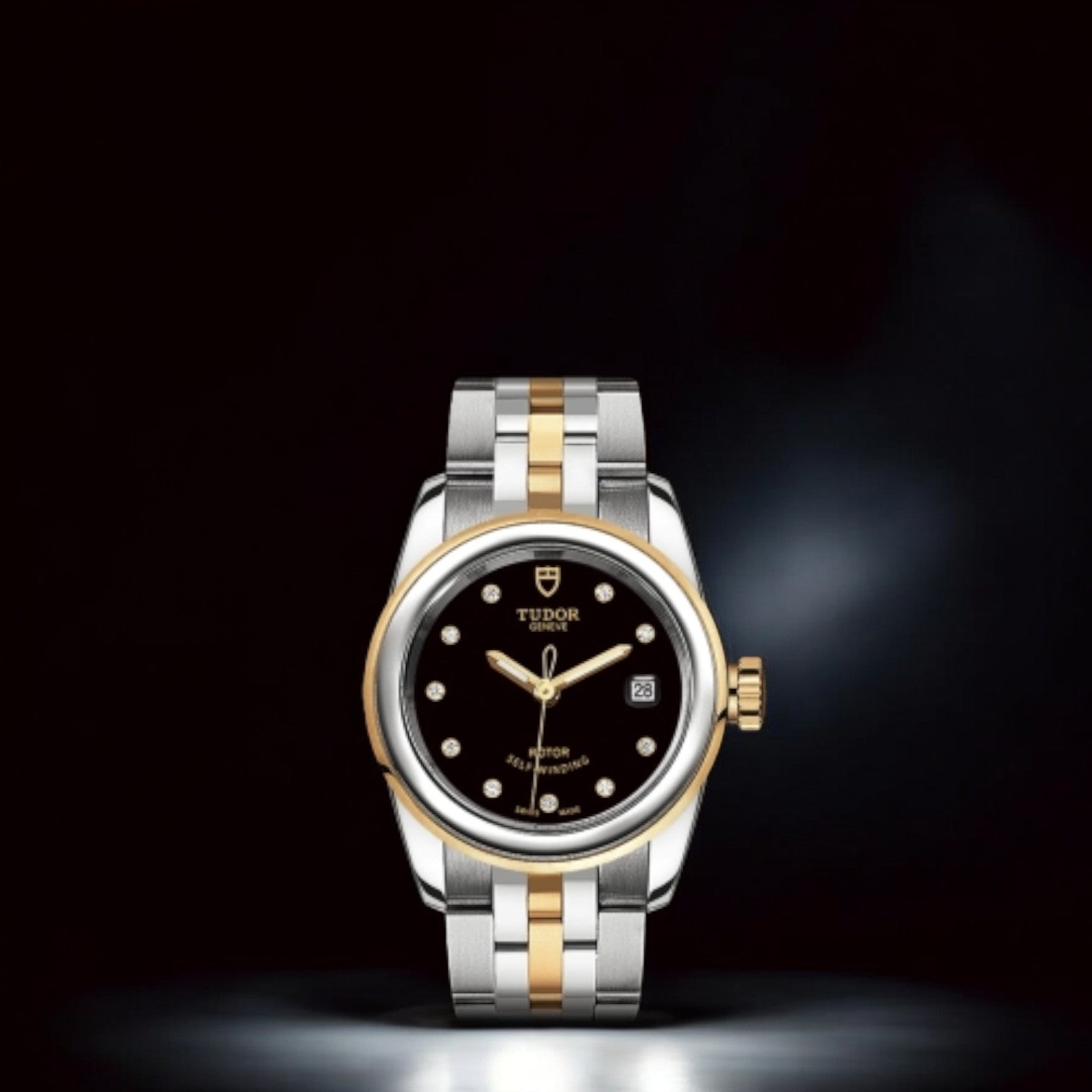 Glamour Date 26 Stainless Steel / Yellow Gold / Black-Diamond / Bracelet