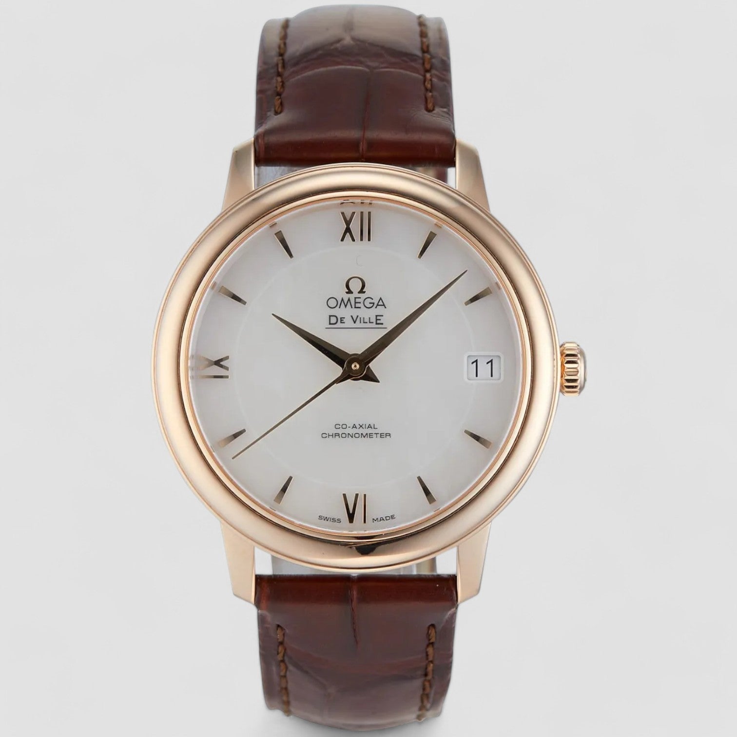De Ville Prestige Co-Axial 32.7 mm Automatic White Dial Red Gold Ladies Watch