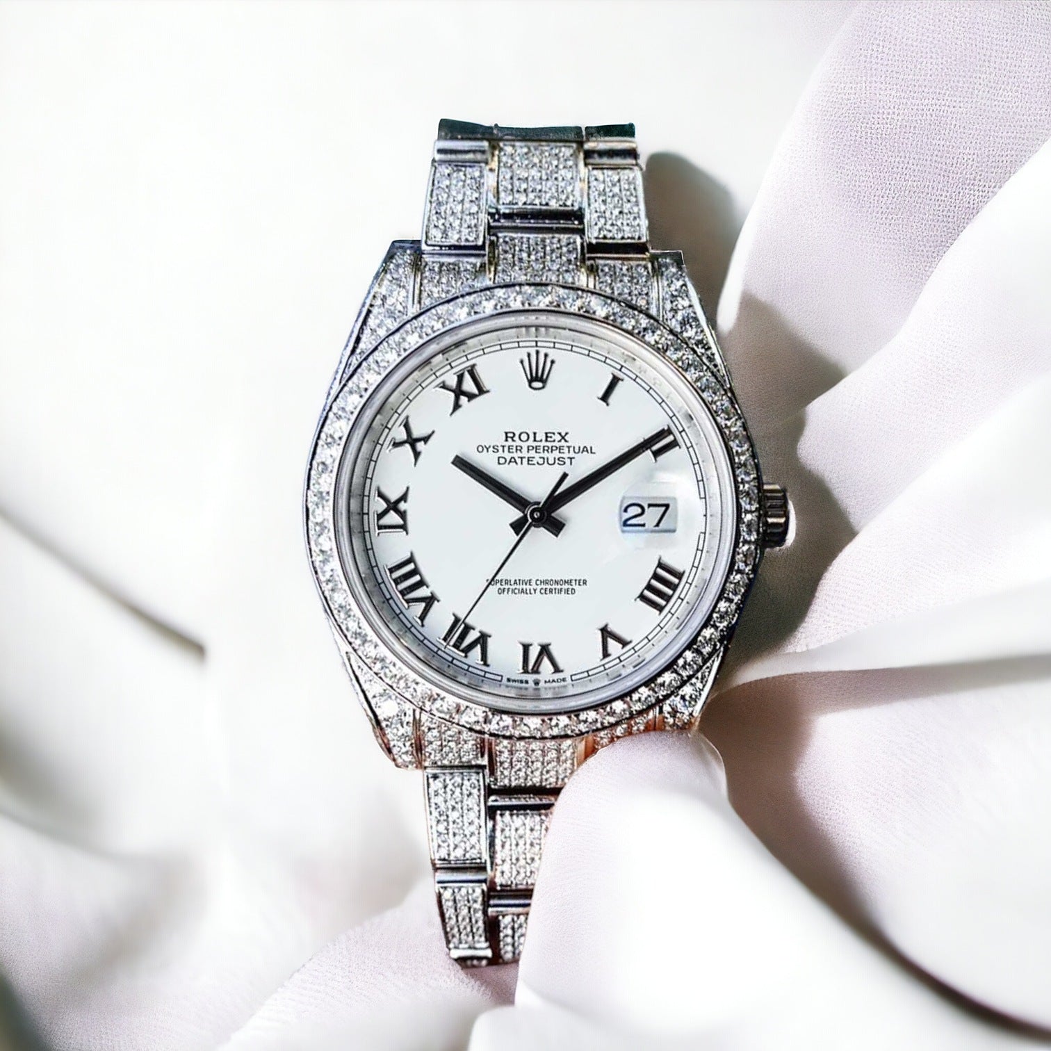 Datejust 41 Oyster – White Roman – Custom Diamond Set - Iced Out