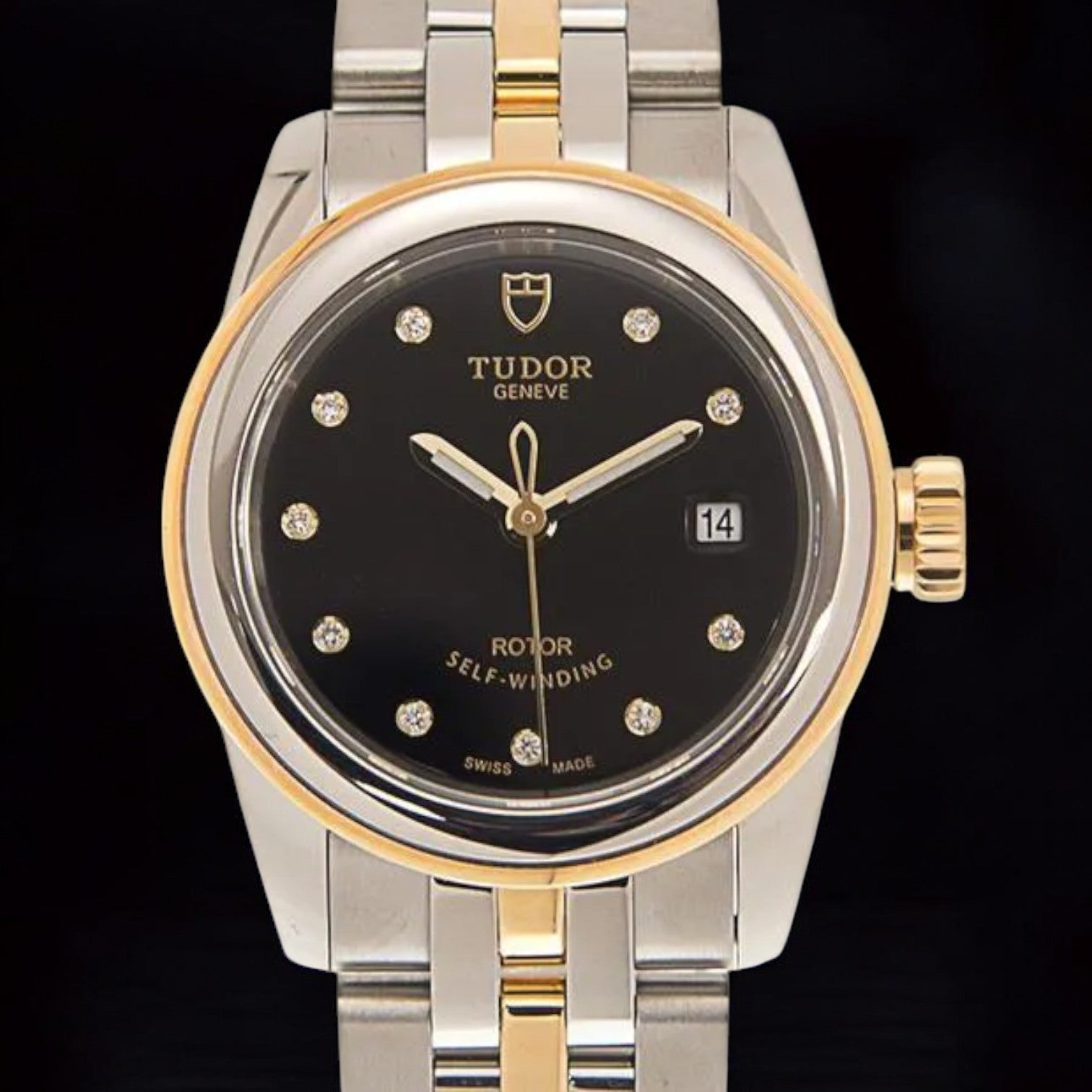 Glamour Date 26 Stainless Steel / Yellow Gold / Black-Diamond / Bracelet