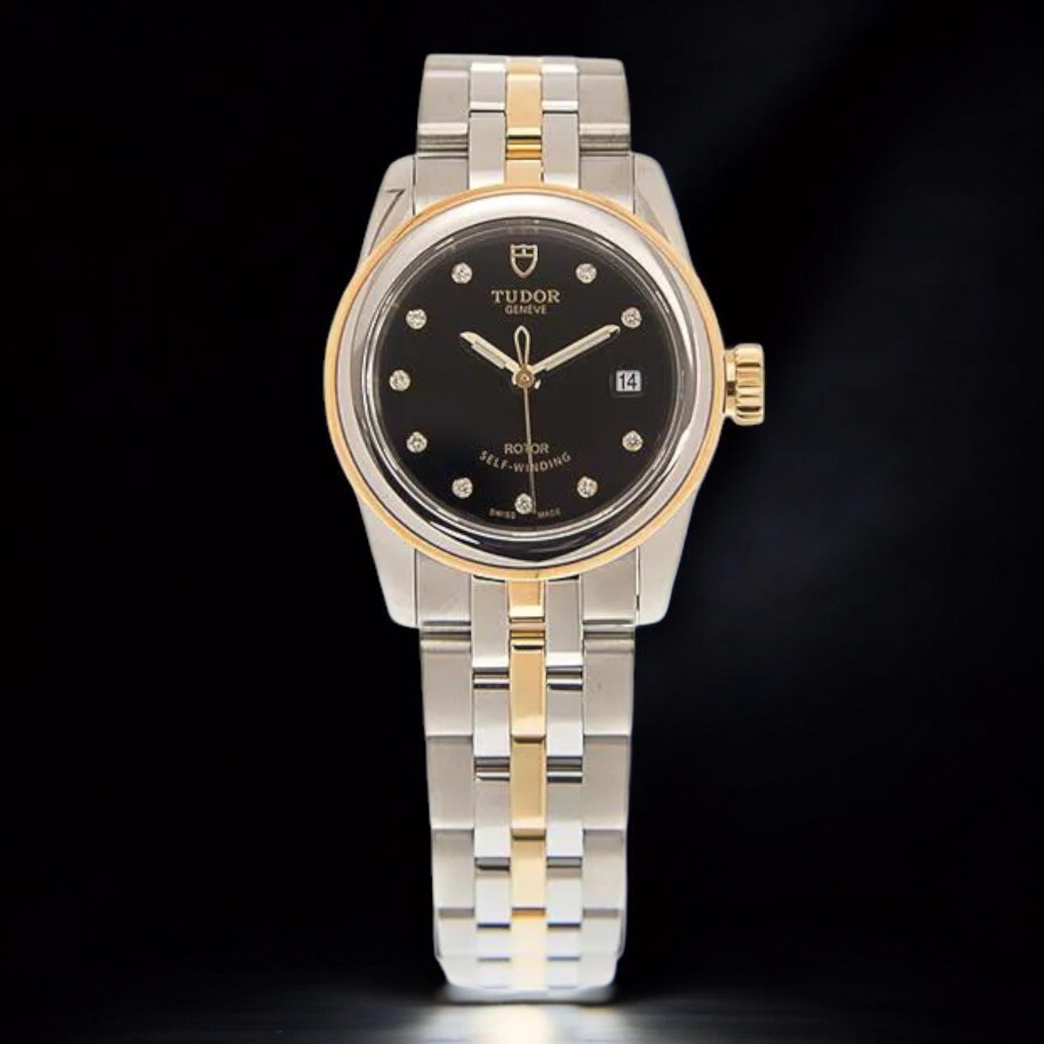 Glamour Date 26 Stainless Steel / Yellow Gold / Black-Diamond / Bracelet