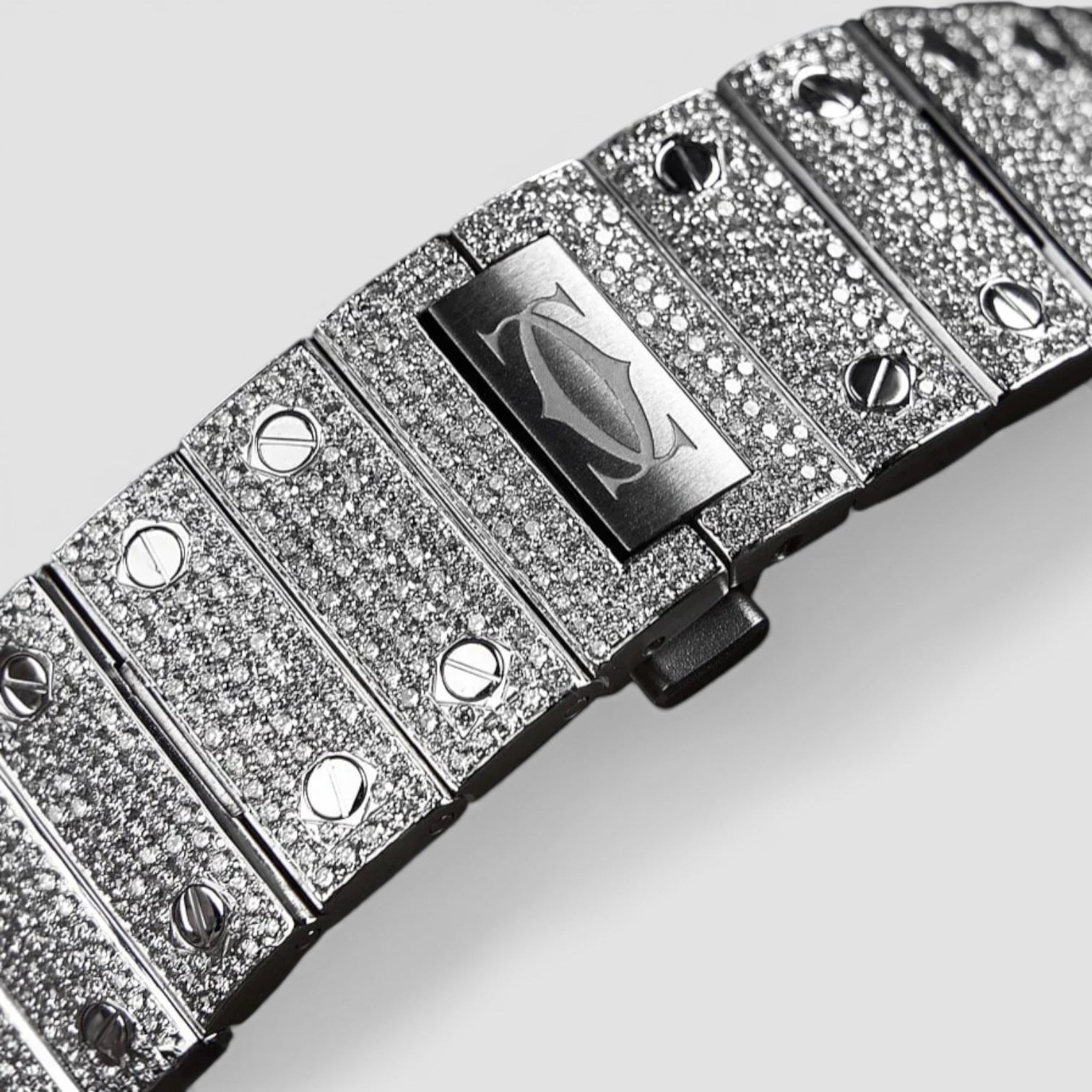 Cartier Santos Steel Diamond-Set with White Roman Dial Blue Swords