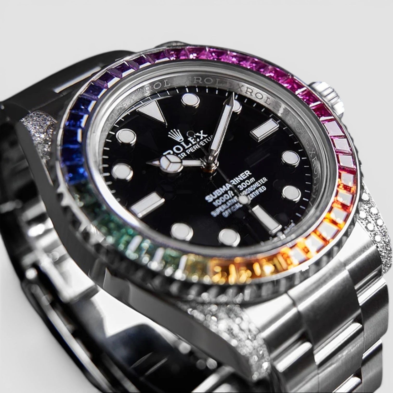 Rolex Submariner (No Date) 41mm Oystersteel Oyster Diamond-Set with Rainbow Bezel
