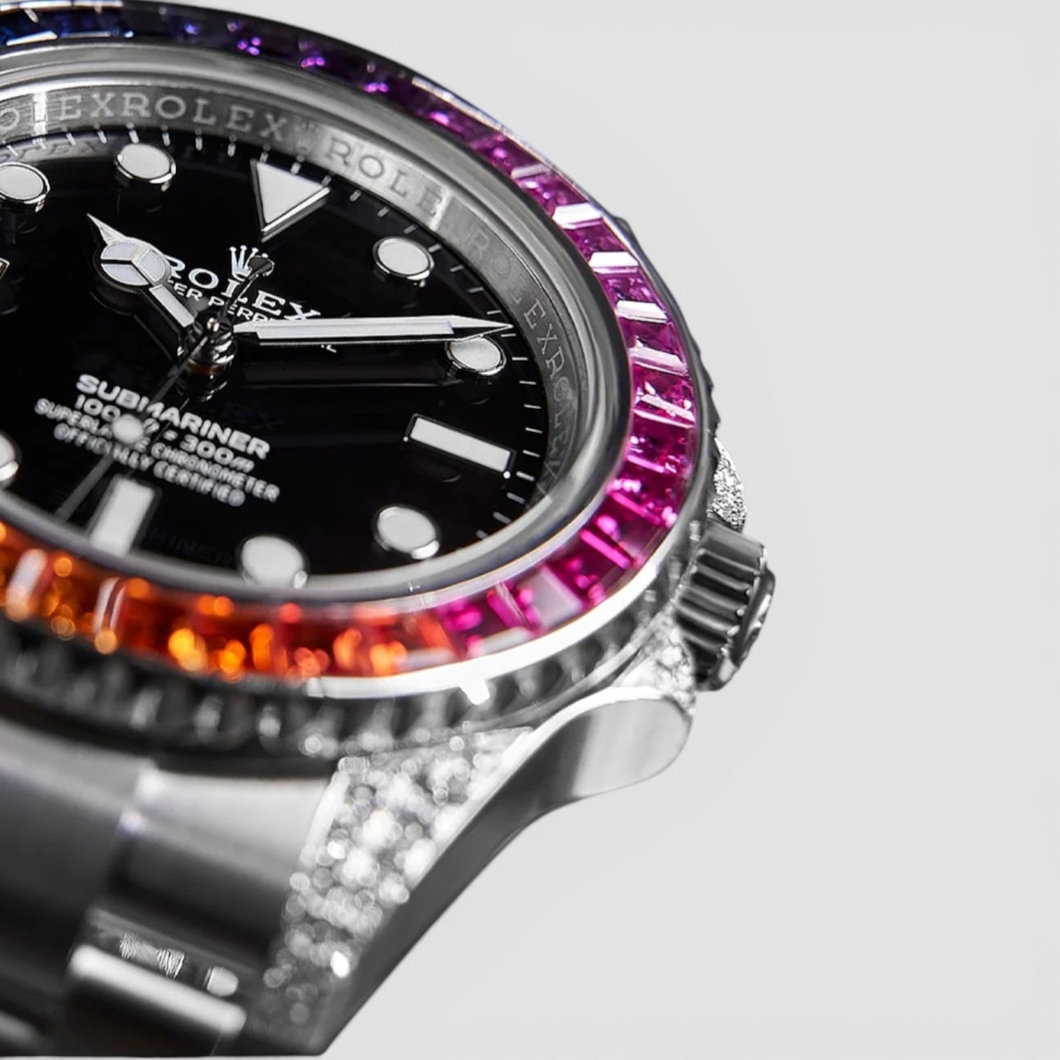 Rolex Submariner (No Date) 41mm Oystersteel Oyster Diamond-Set with Rainbow Bezel