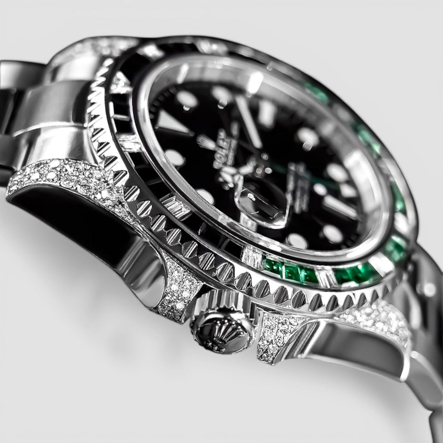 Rolex GMT-Master II Oystersteel "Sprite" Diamond-Set with Green/Black Gemstone Bezel