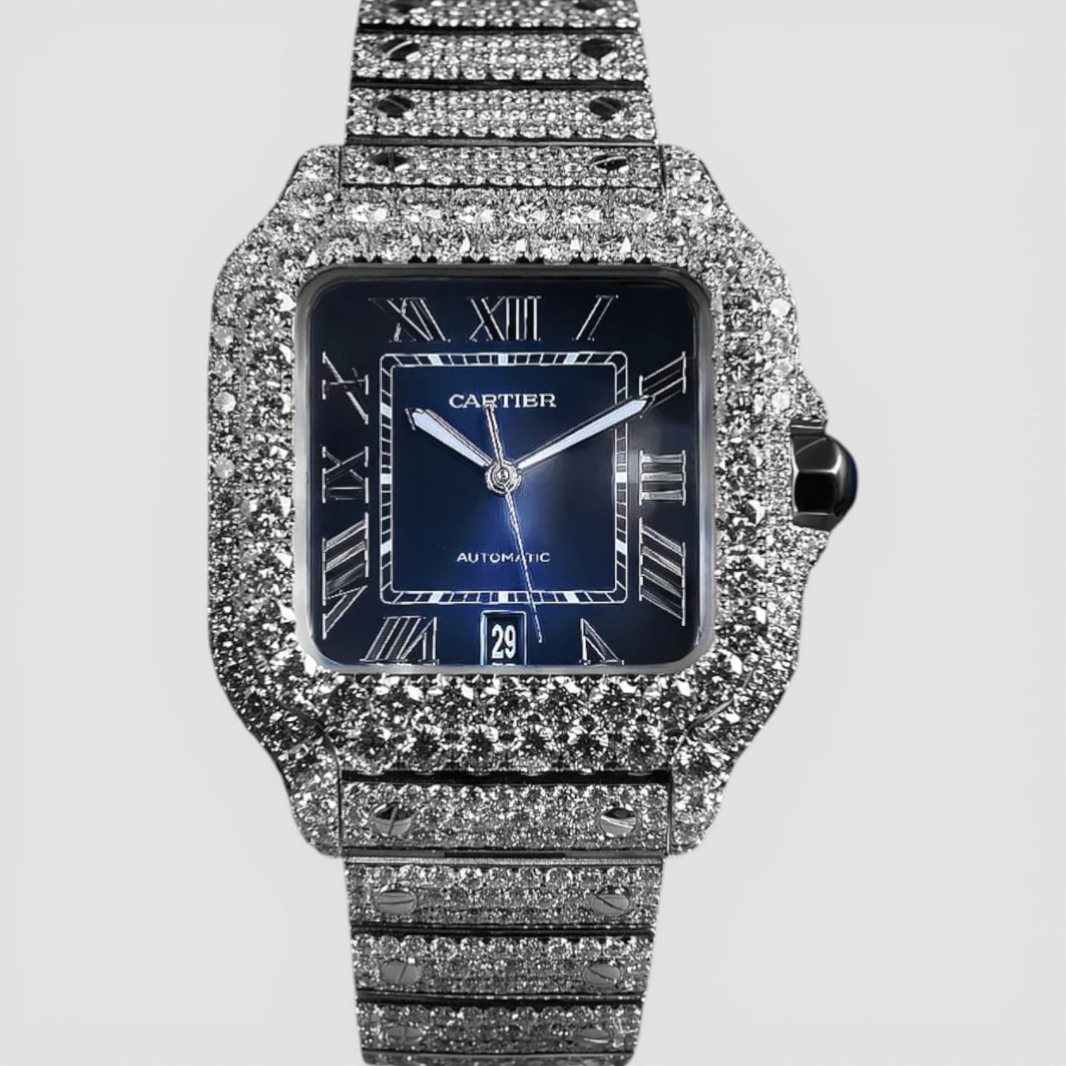 Santos Large 39.8 × 40mm – Custom Diamond-Set – Blue Dial