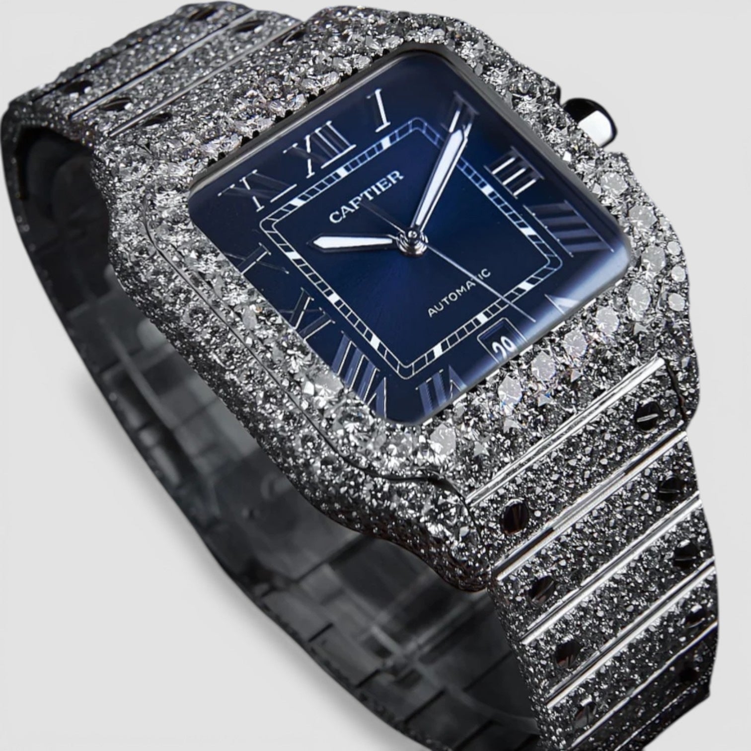 Santos Large 39.8 × 40mm – Custom Diamond-Set – Blue Dial