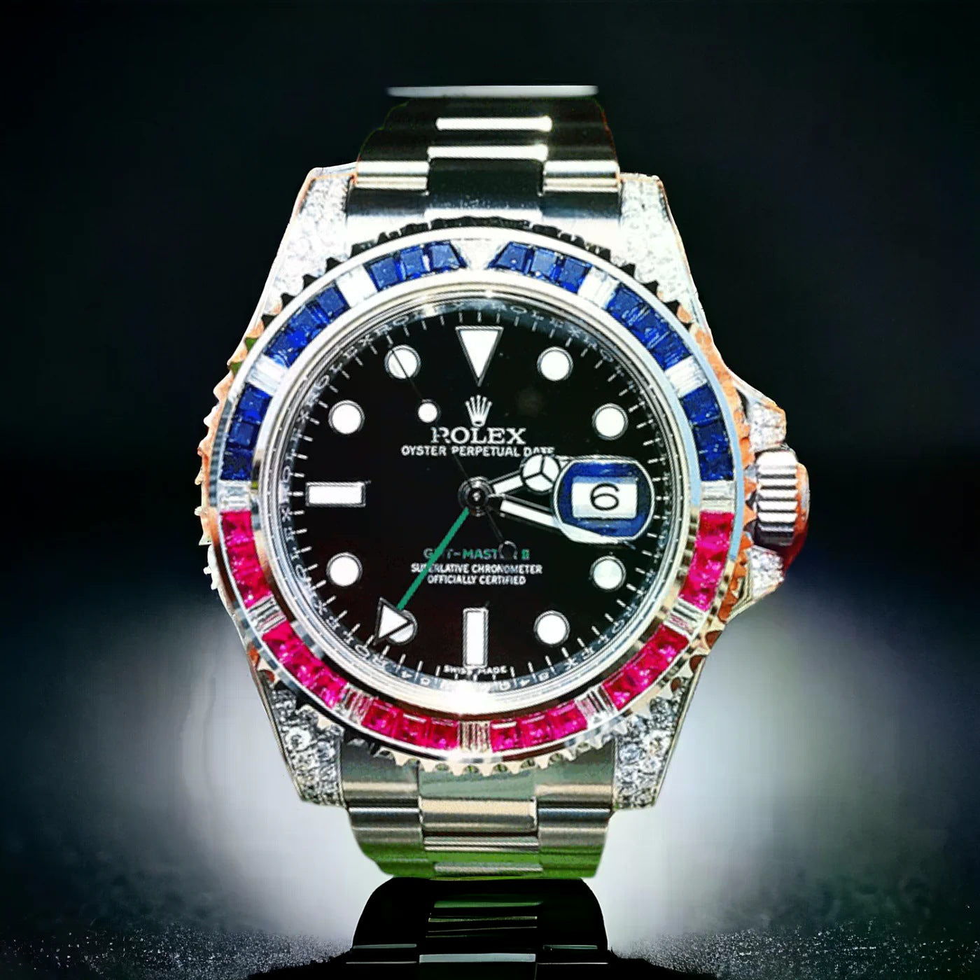 GMT-Master II 40 mm – “Pepsi” Oyster – Black Dial – Custom Diamond-Set - Iced Out