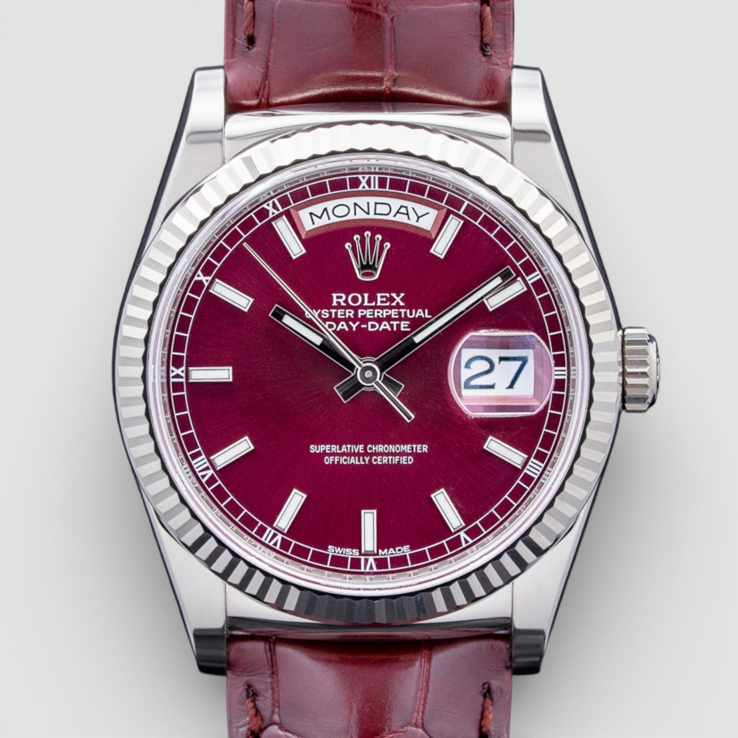 Day-Date 36 18ct White Gold - 36mm Cherry Dial - Full Set