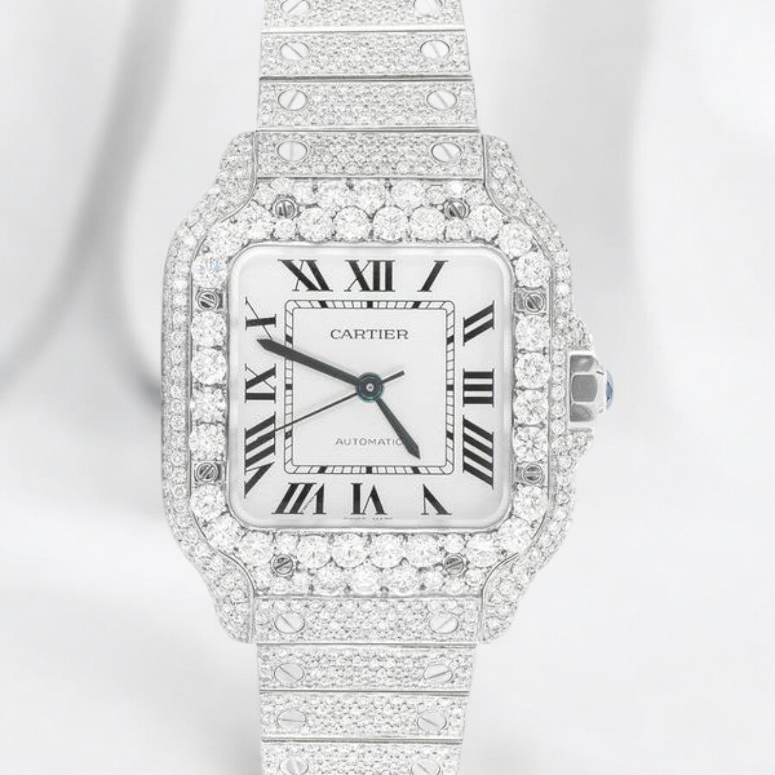 Santos De Cartier Medium Iced Out 35mm Diamond - Iced Out