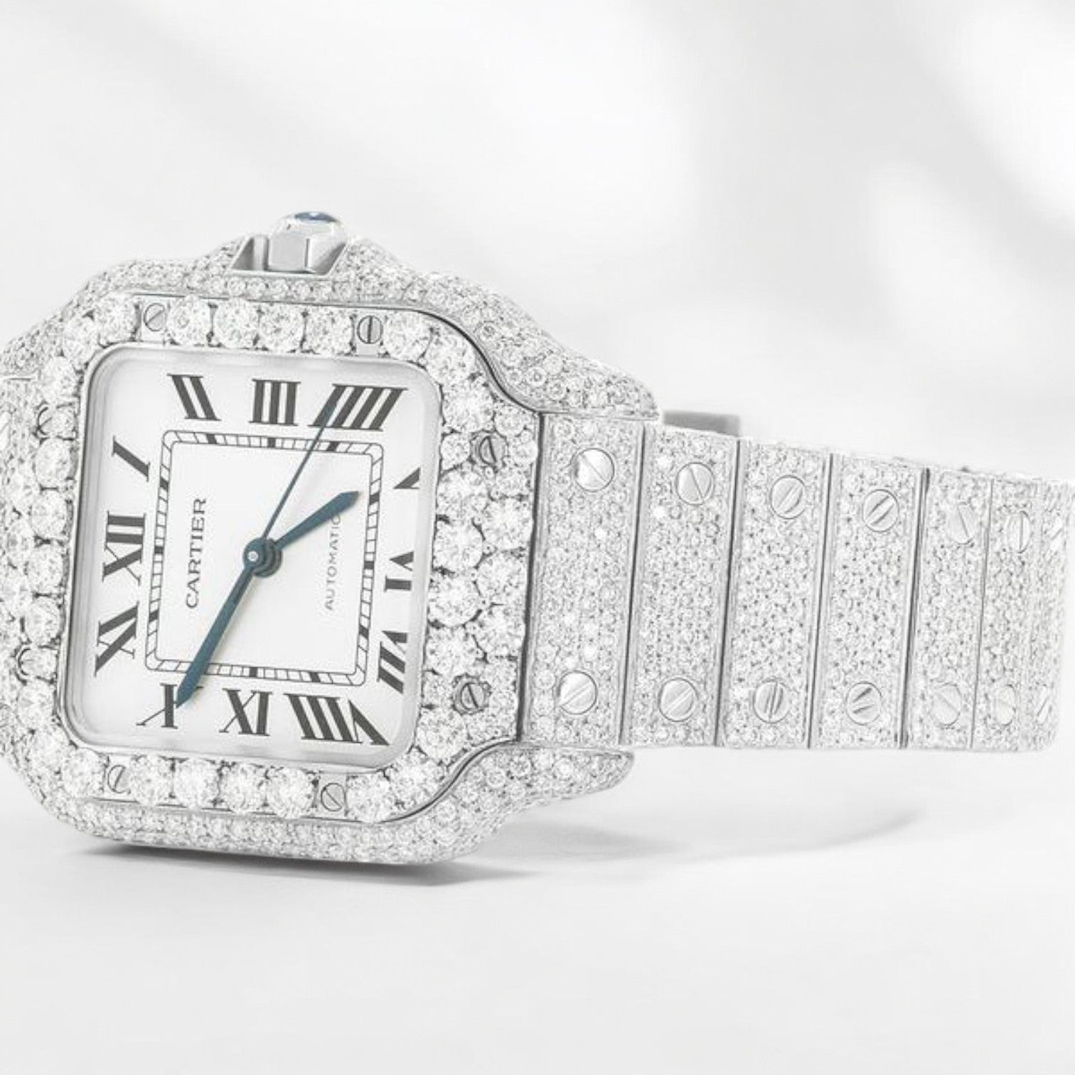 Santos De Cartier Medium Iced Out 35mm Diamond - Iced Out