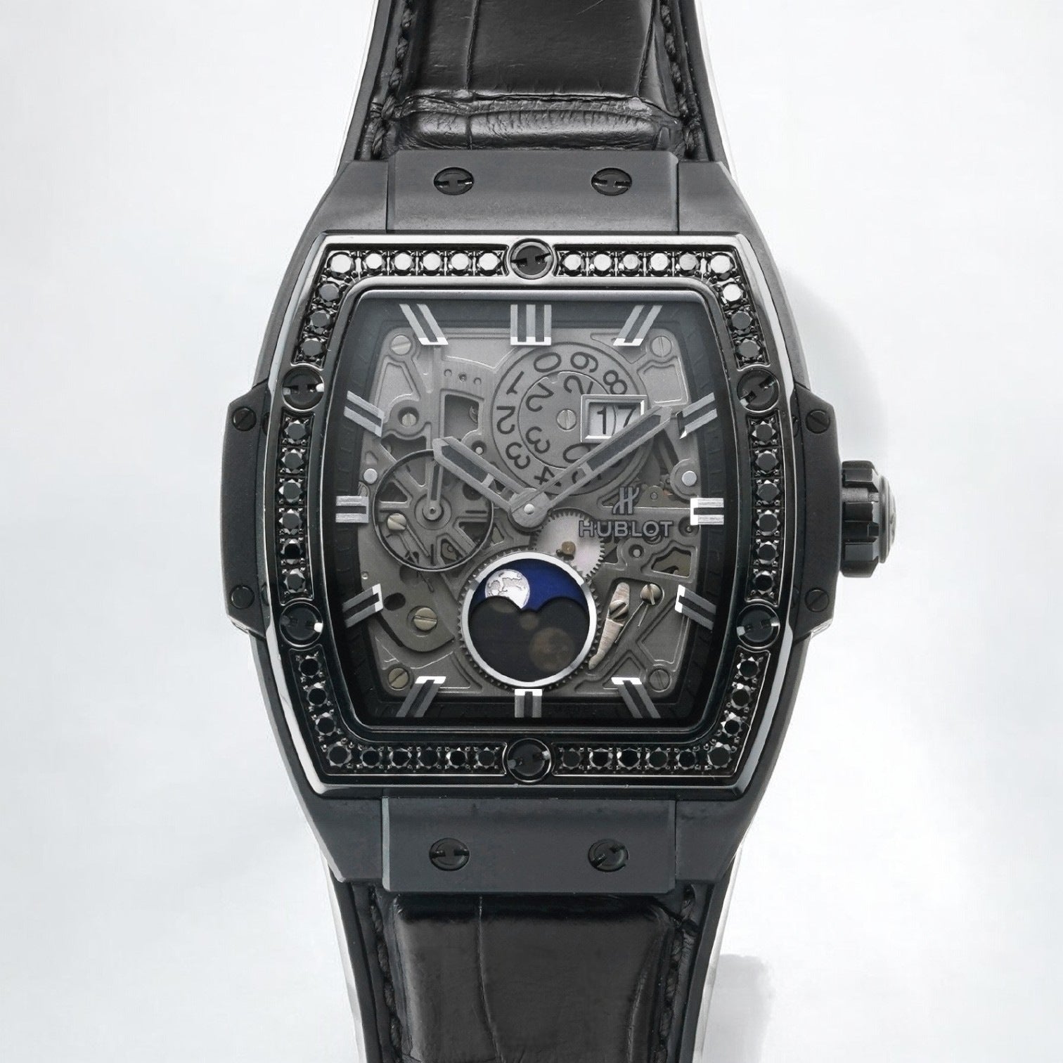 Spirit of Big Bang Moon Phase All Black Diamond 647.CI.1110.LR.1200 Skeleton