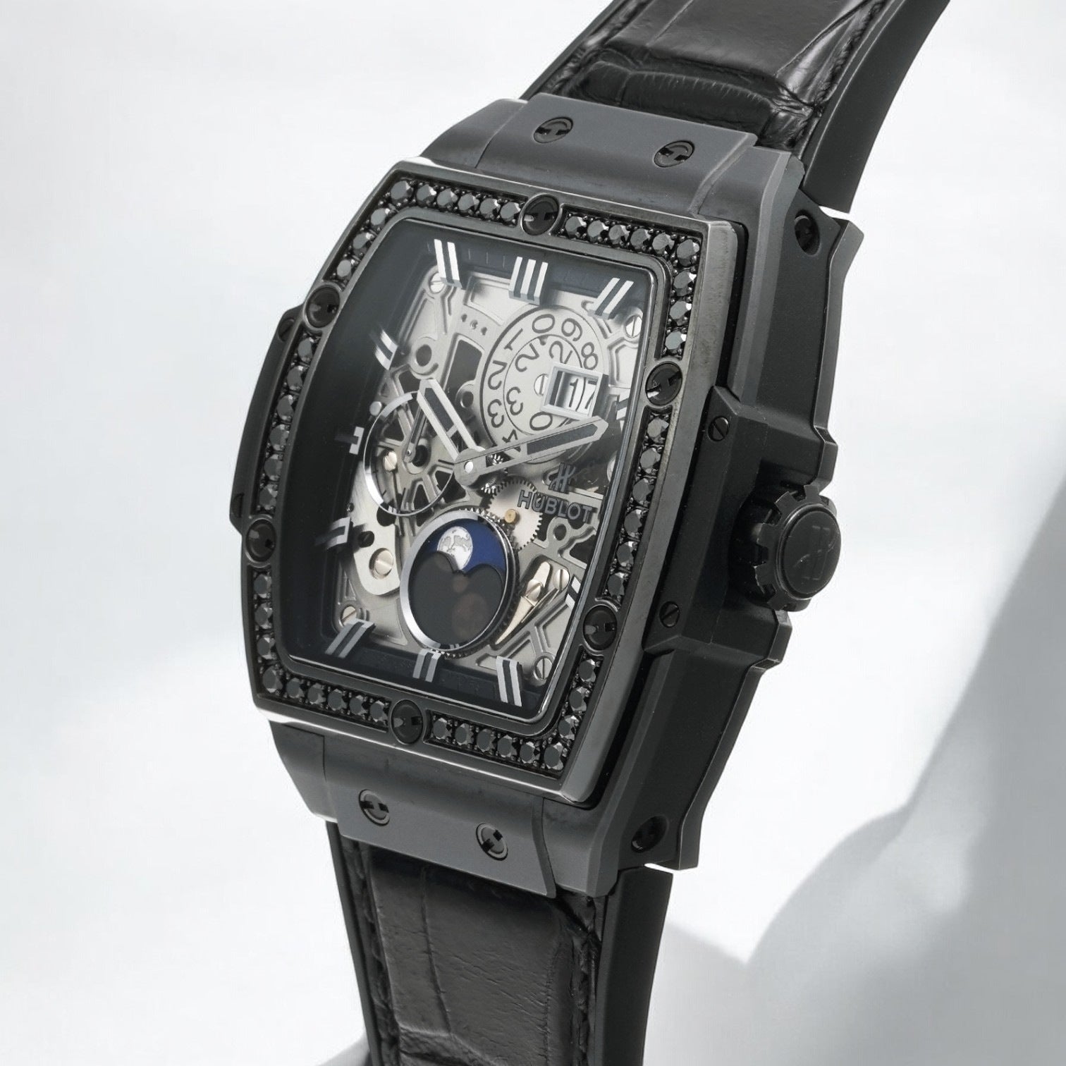 Spirit of Big Bang Moon Phase All Black Diamond 647.CI.1110.LR.1200 Skeleton