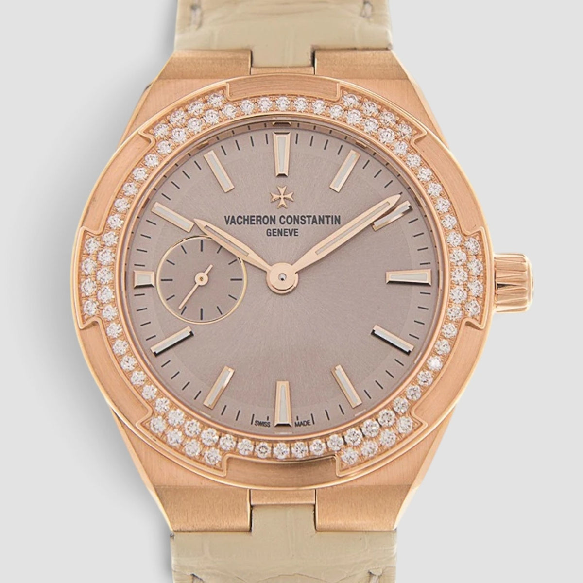 Overseas Small 37mm Pink Dial 18K Rose Gold Diamond Bezel
