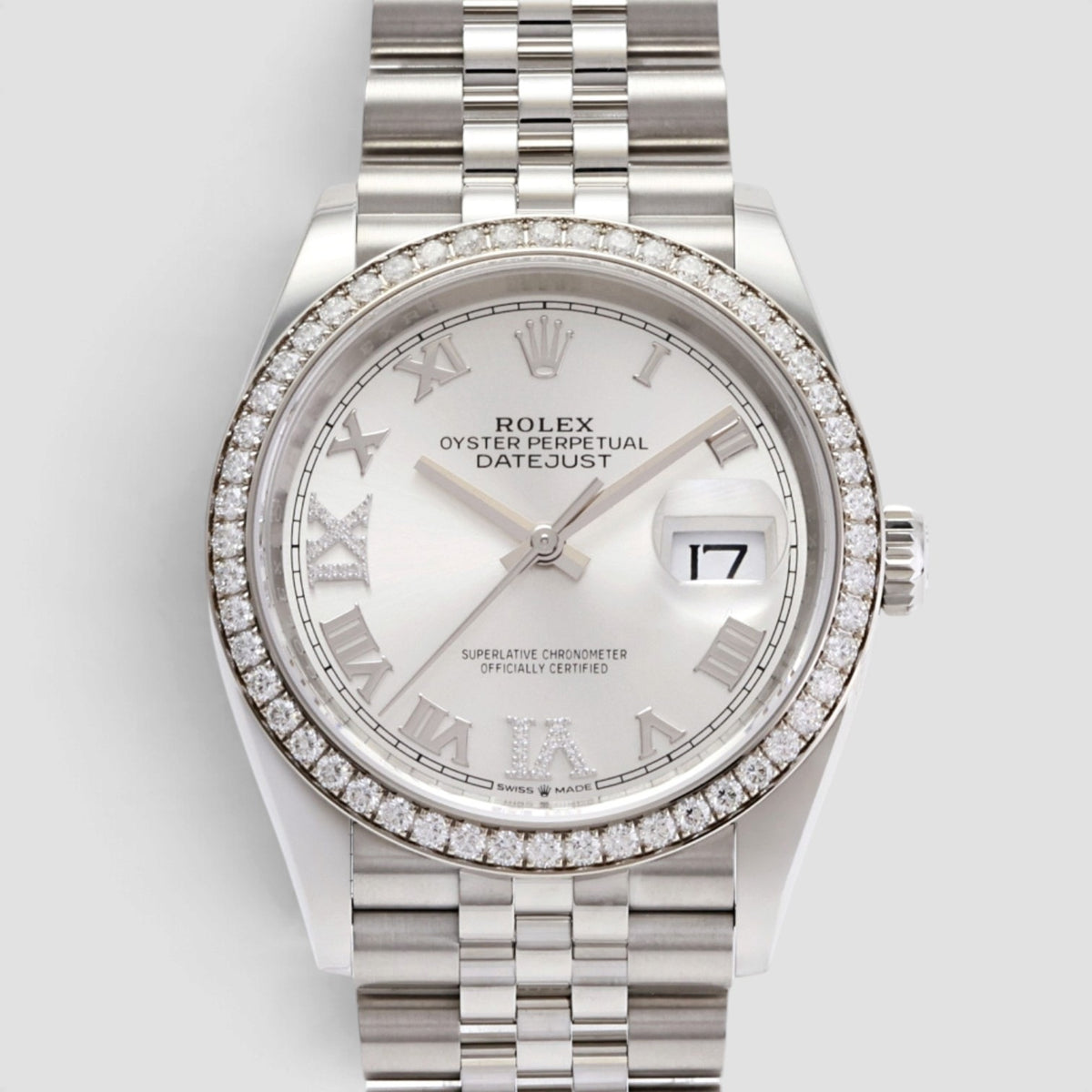 Datejust 36 Silver Roman Numeral Diamond Dial Jubilee