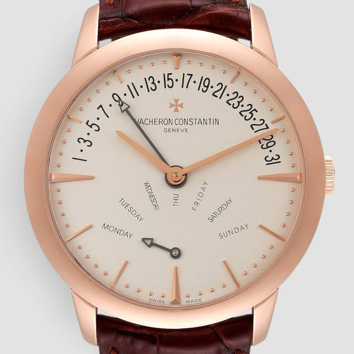 Patrimony Bi-Retrograde Day-Date 18K Pink Gold Silver Dial