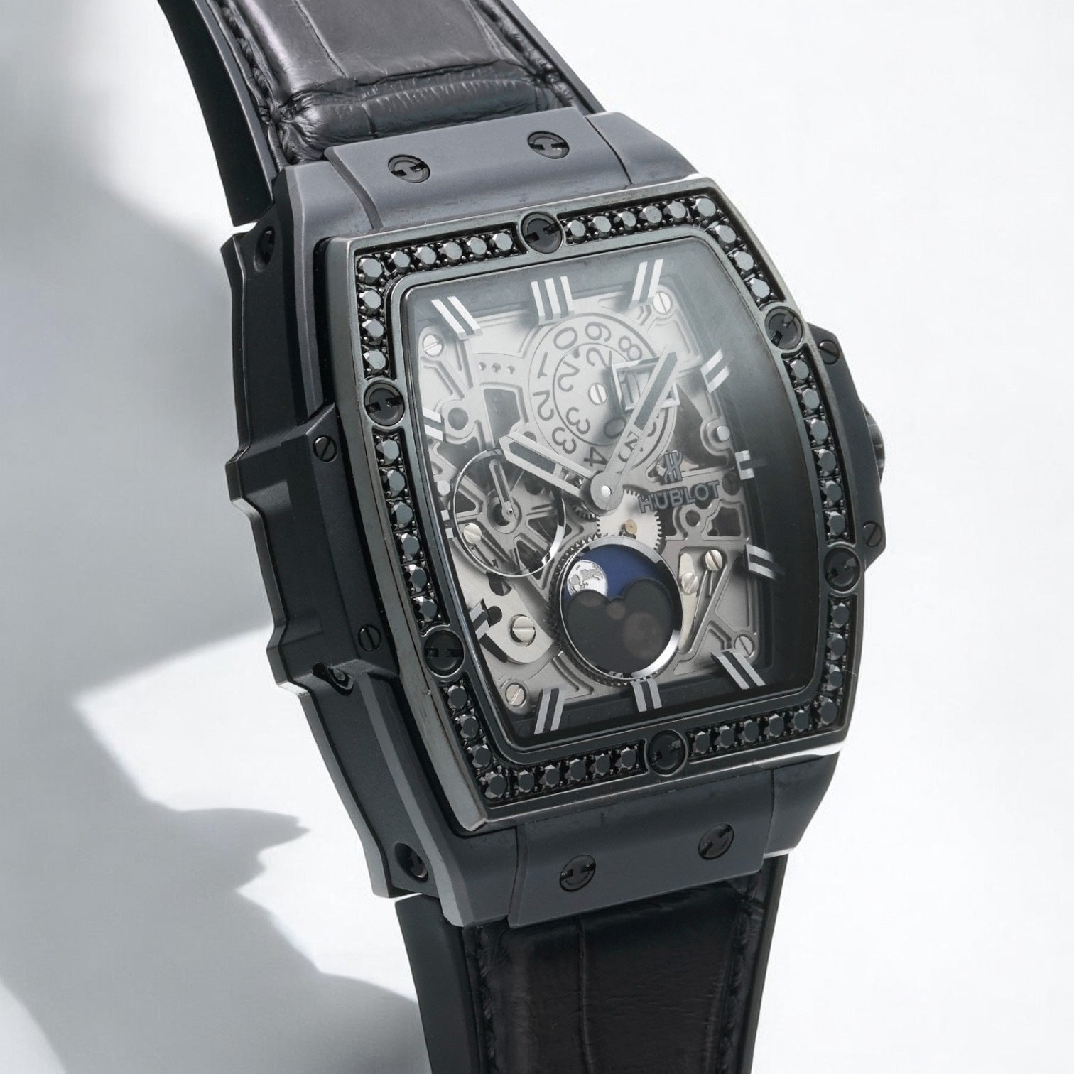 Spirit of Big Bang Moon Phase All Black Diamond 647.CI.1110.LR.1200 Skeleton