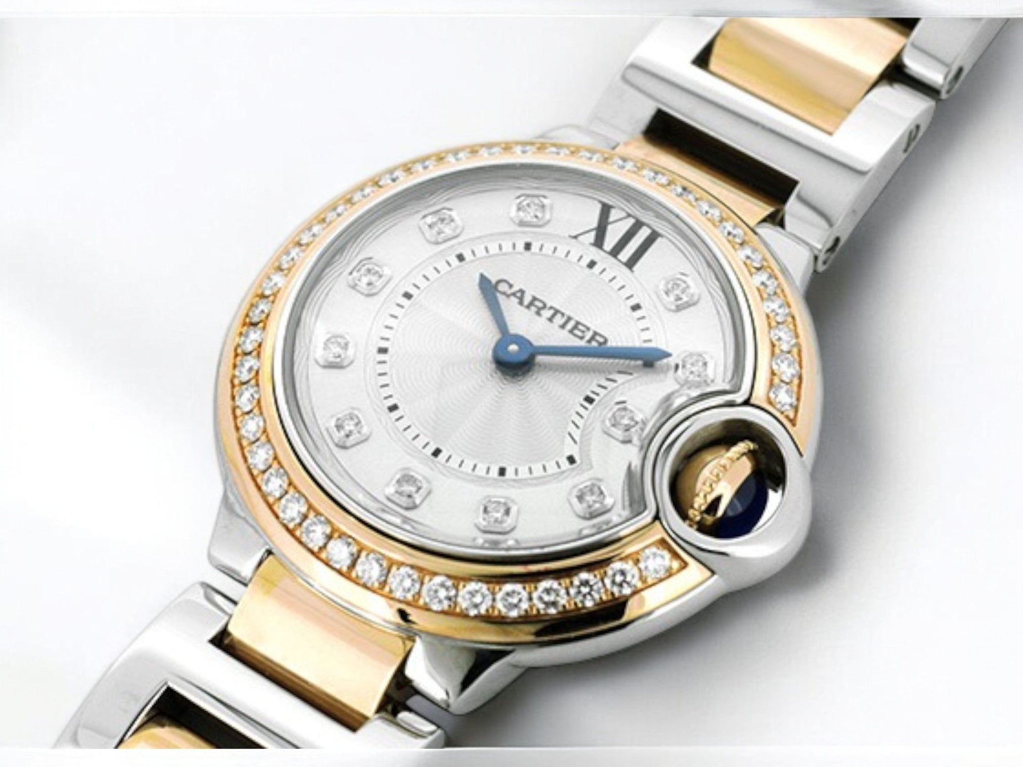 Ballon Bleu de Cartier Silver Dial Diamond Stainless Steel and Rose Gold