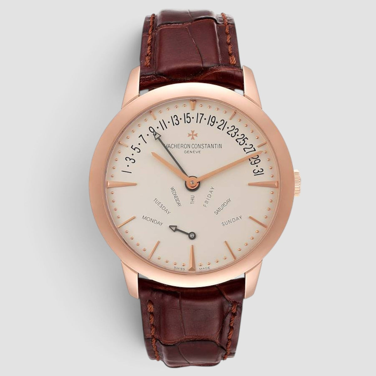 Patrimony Bi-Retrograde Day-Date 18K Pink Gold Silver Dial
