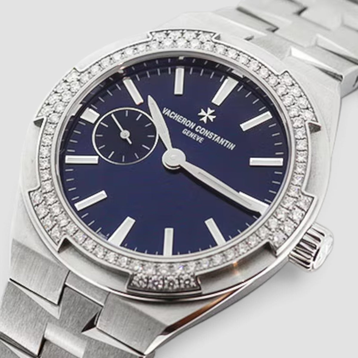 Overseas 37mm Blue Lacquered Dial Diamond Bezel Stainless Steel