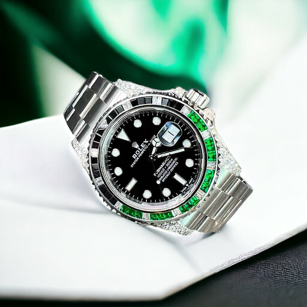 Submariner Date – 41 mm – Custom Diamond Set – green & black onyx gems - Ice Out