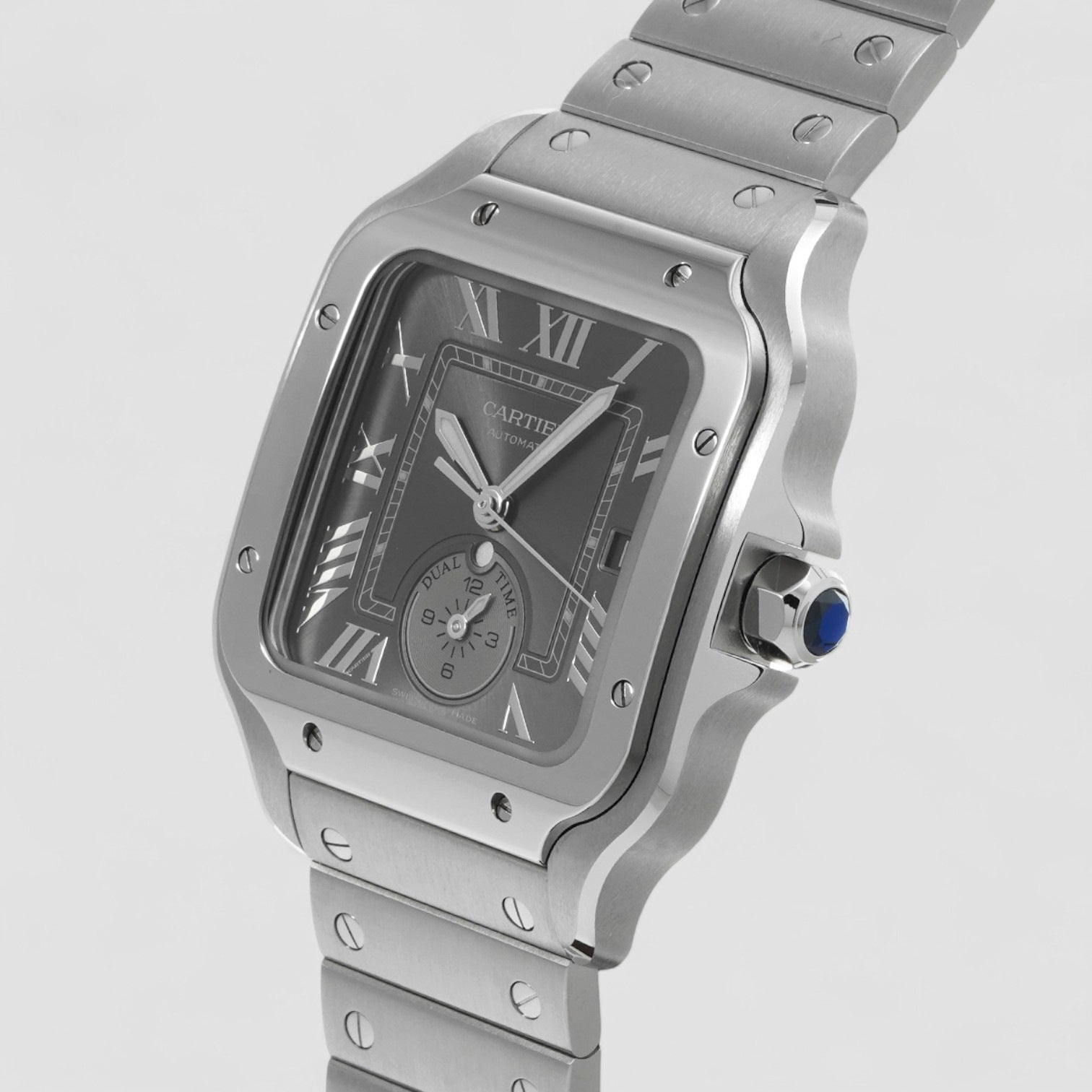 Santos Dual Time Large Model Automatic Grey Dial Men's Watch