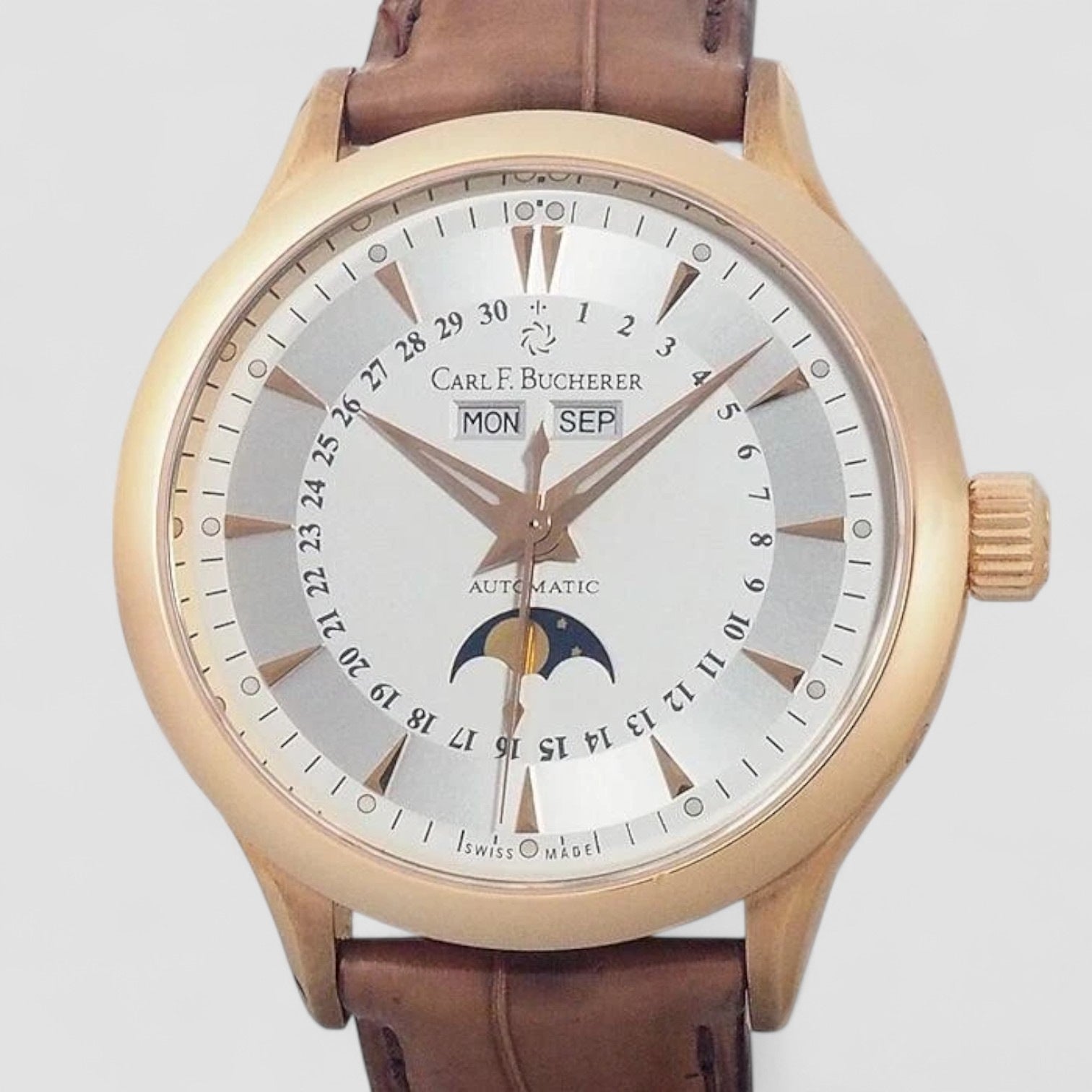 Manero Moonphase 18PG Silver 38mm Auto Men's Watch