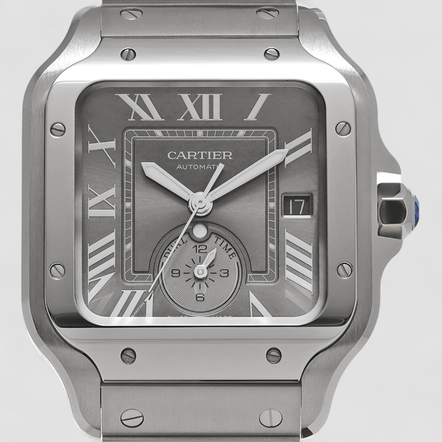 Santos Dual Time Large Model Automatic Grey Dial Men's Watch