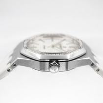 Royal Oak 37mm in Steel with Diamond Bezel on White Leather Strap with Silver Dial