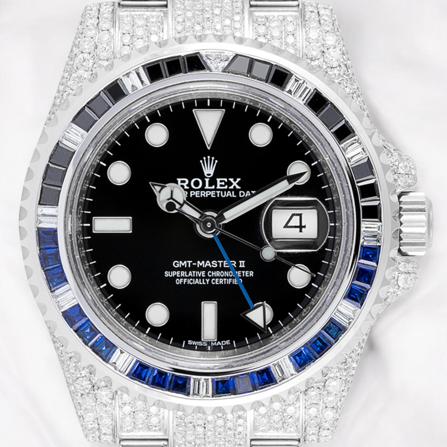 GMT-Master II "Batman" Diamond Set with Custom Black/Blue Bezel 116710BLNR - Iced Out