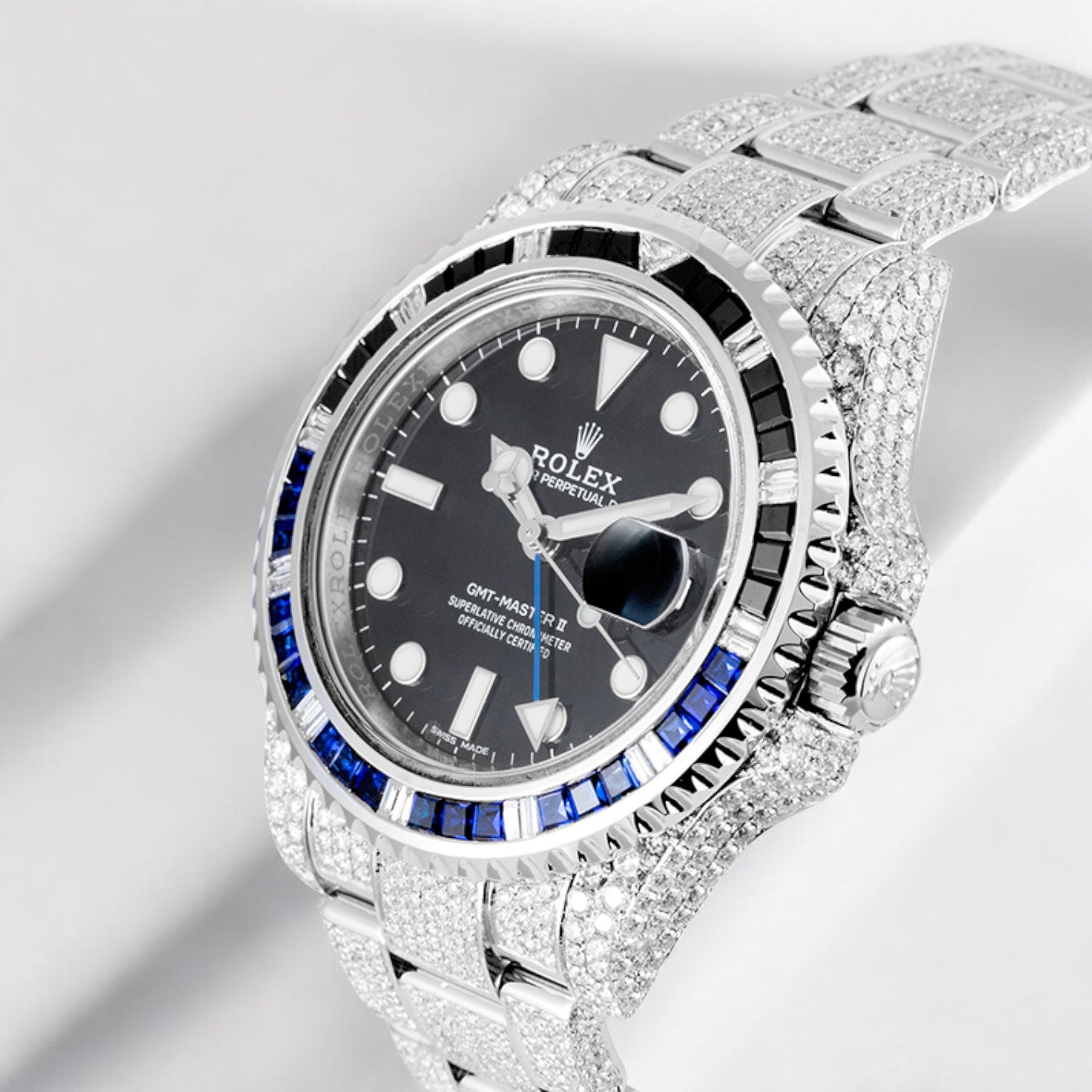 GMT-Master II "Batman" Diamond Set with Custom Black/Blue Bezel 116710BLNR - Iced Out