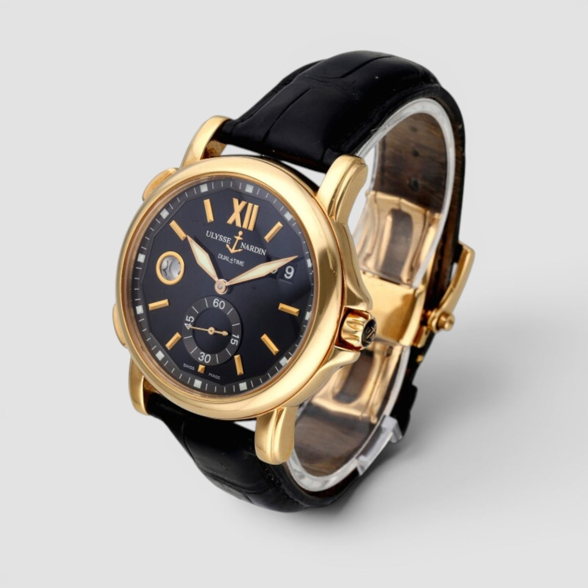 Dual Time 42mm Black Dial 18kt Rose Gold