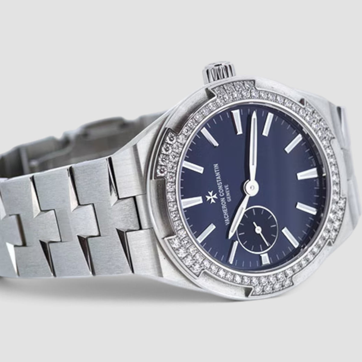 Overseas 37mm Blue Lacquered Dial Diamond Bezel Stainless Steel