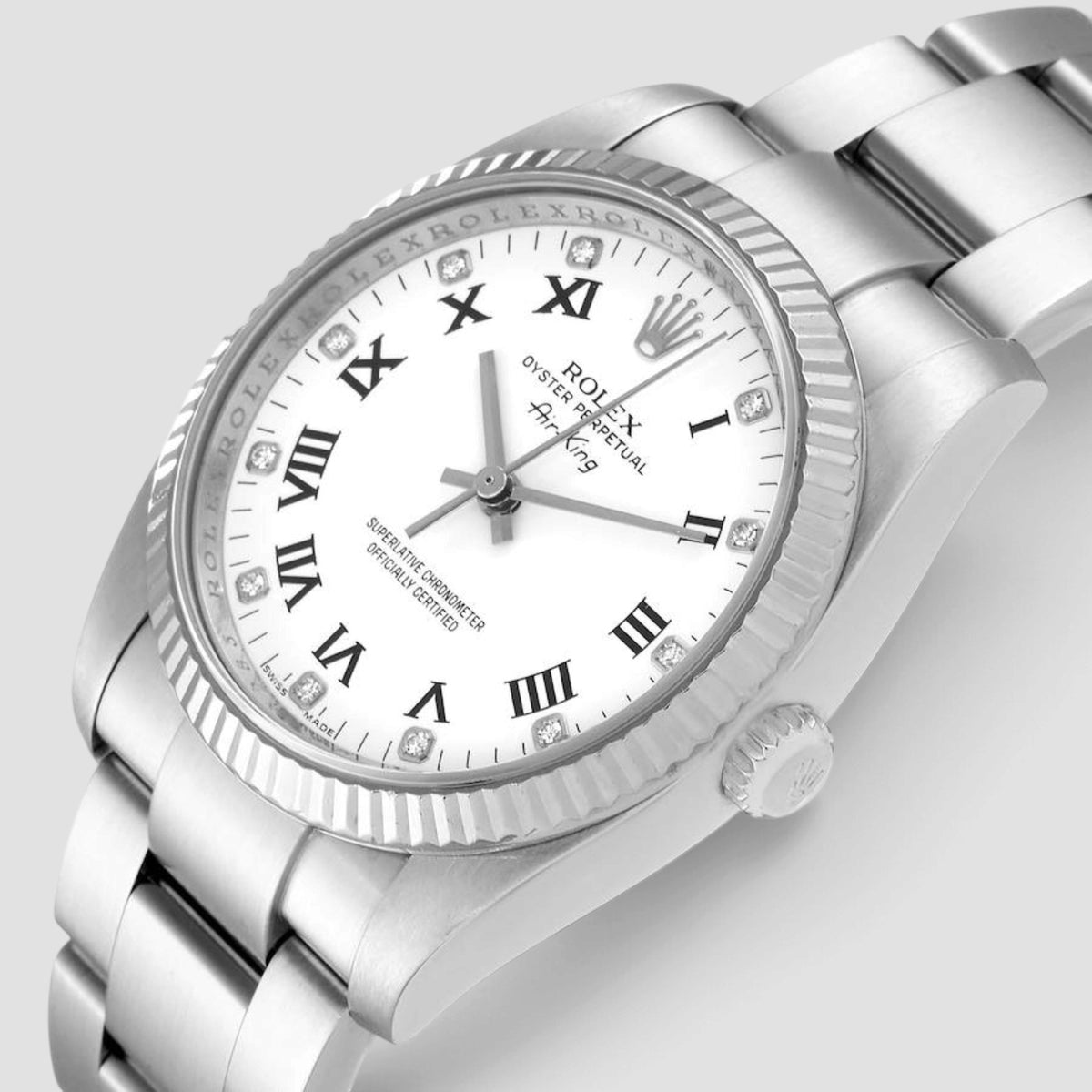 Air-King 34 White Roman Numeral Diamond Dial