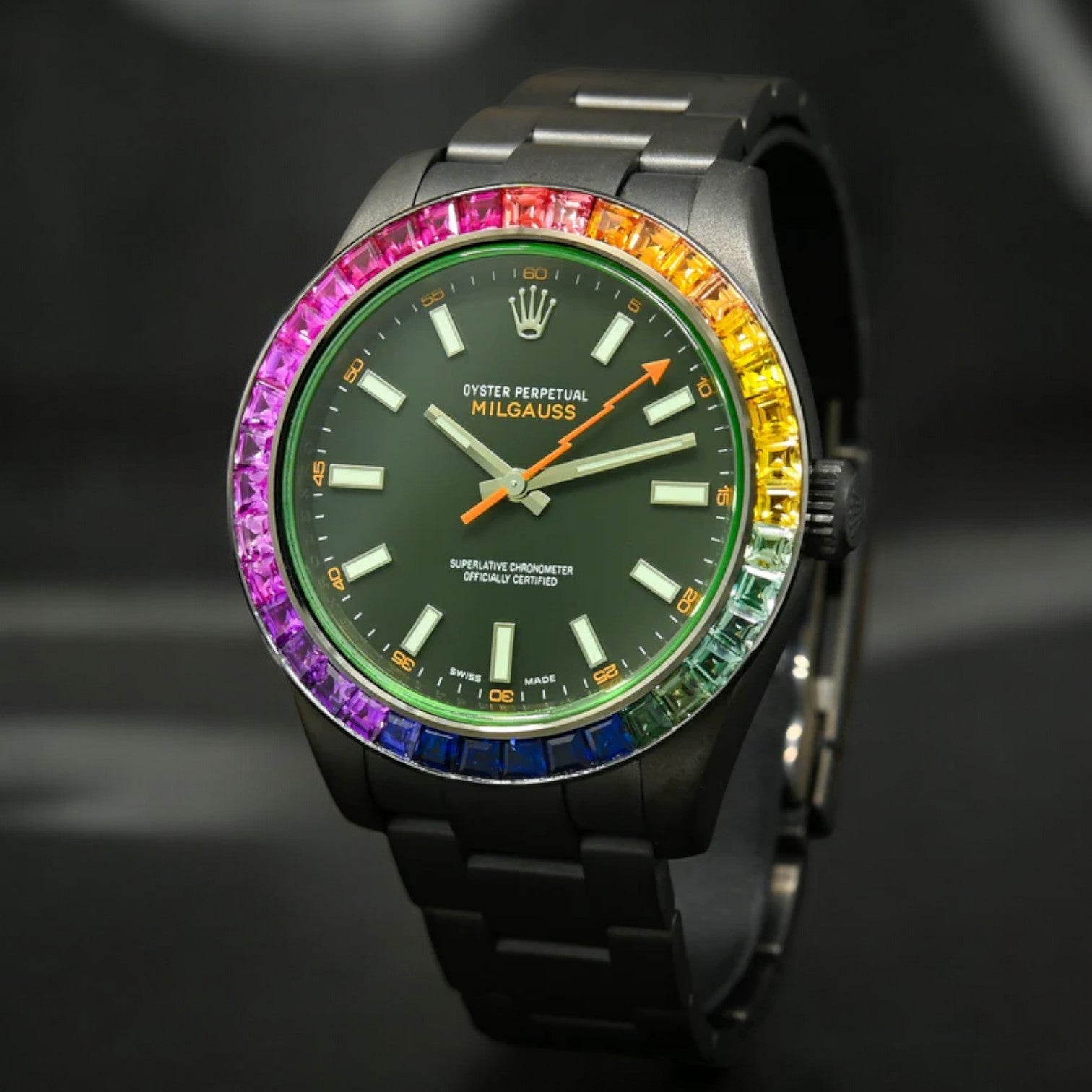 Milgauss 40mm - Black Rainbow - Oyster – Custom Diamond Bezel - Iced Out