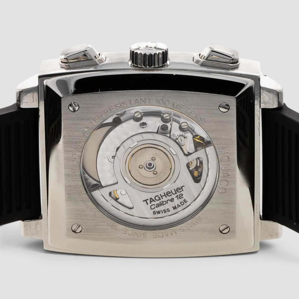 Monaco Calibre 12 Black Dial Red Accents Chronograph