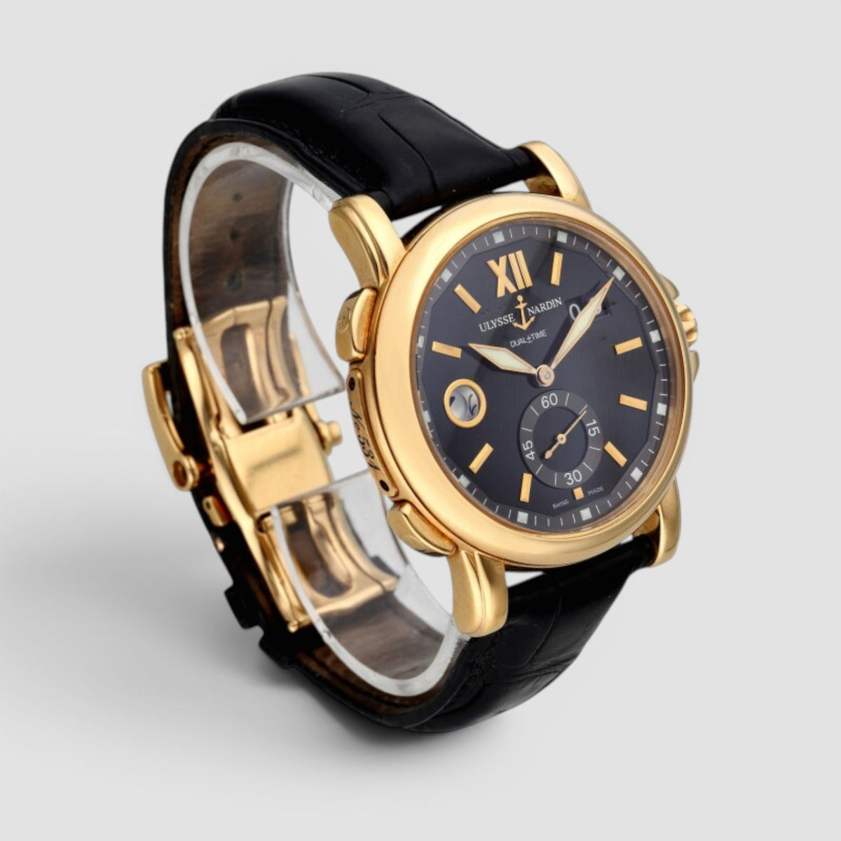 Dual Time 42mm Black Dial 18kt Rose Gold