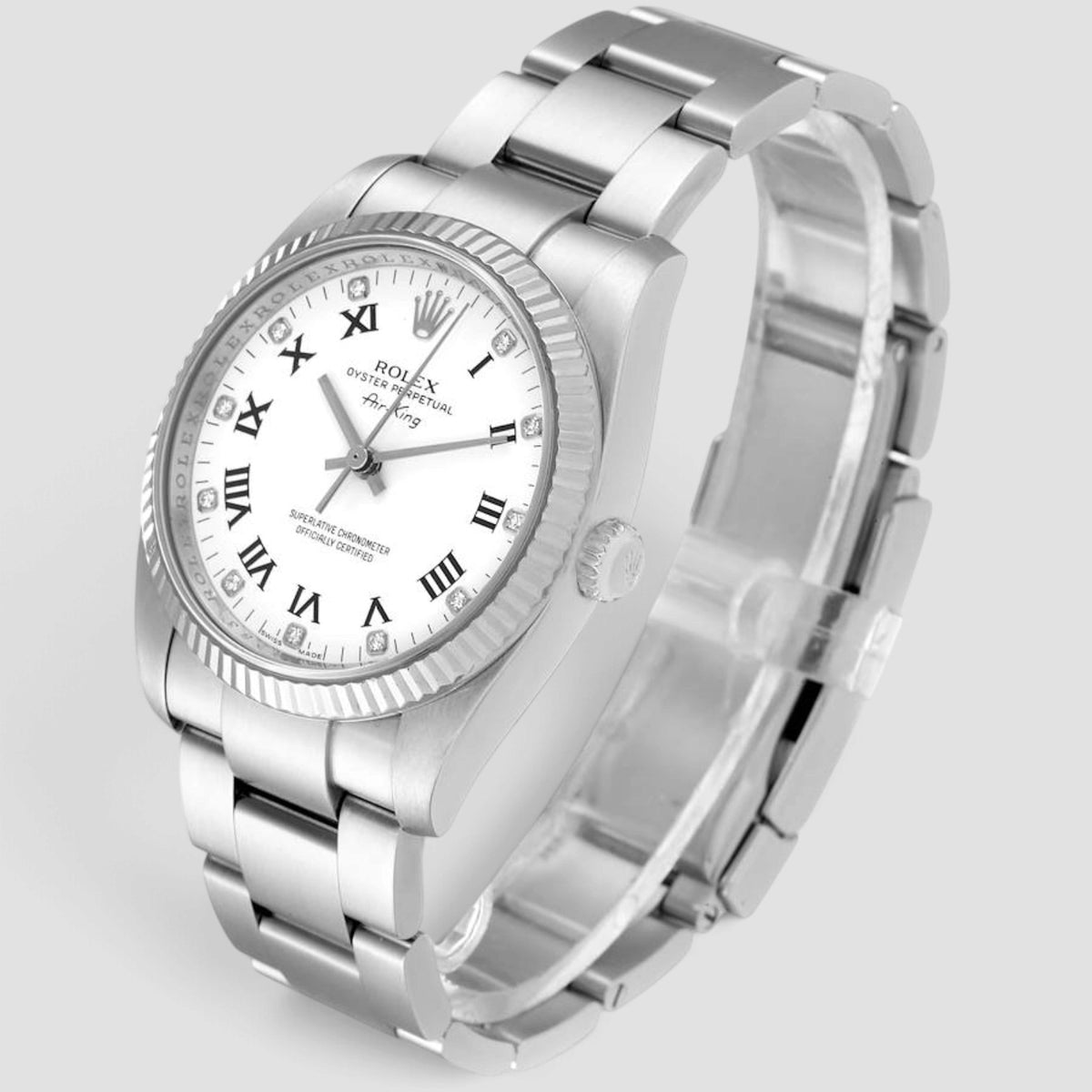 Air-King 34 White Roman Numeral Diamond Dial