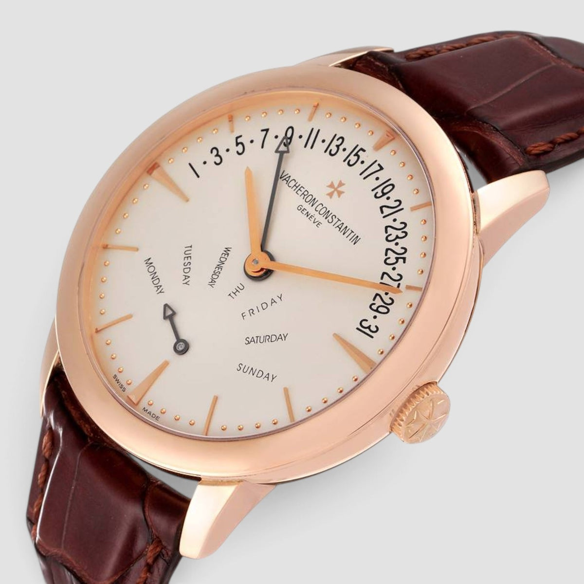 Patrimony Bi-Retrograde Day-Date 18K Pink Gold Silver Dial