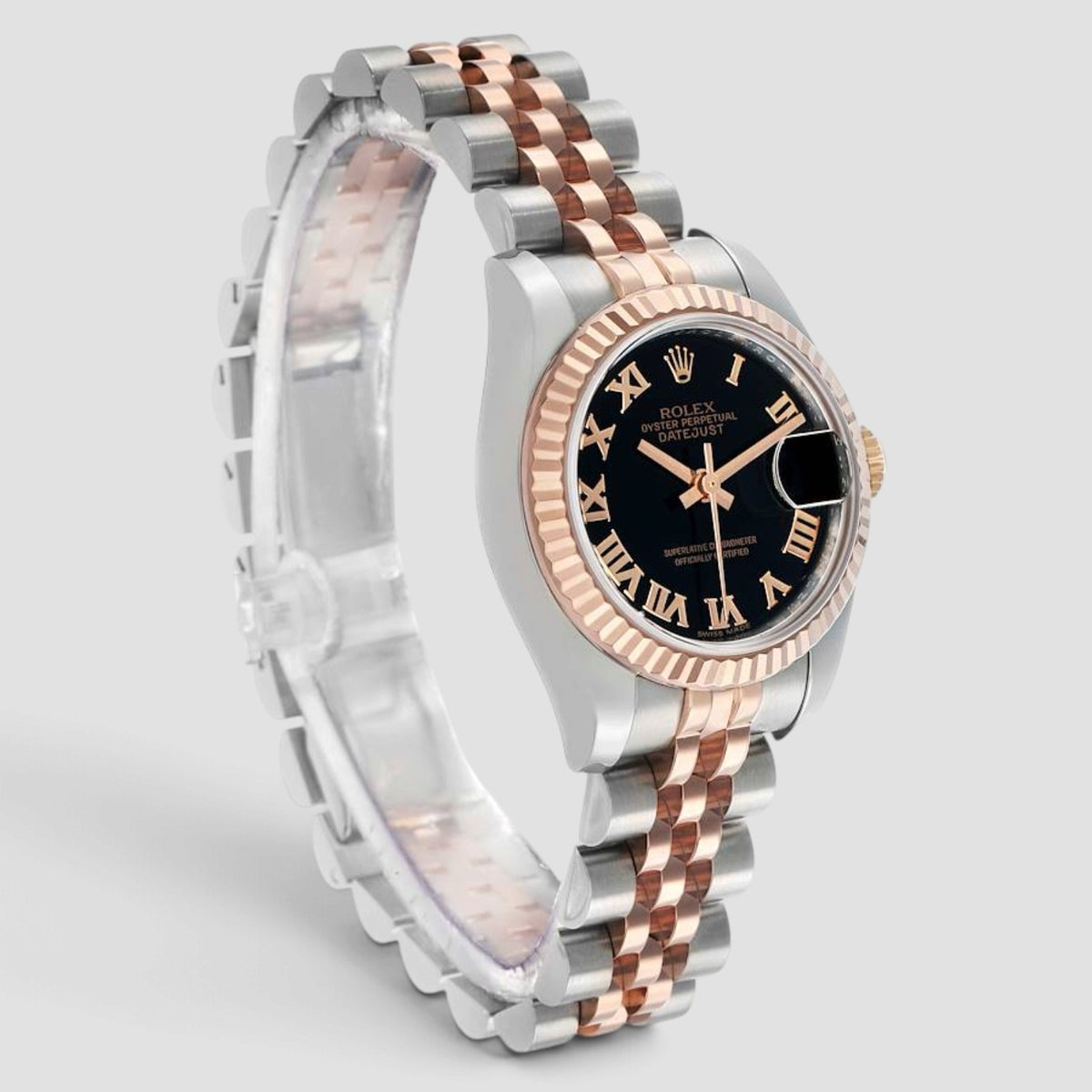 Lady-Datejust 26 Black Roman Numeral Dial Jubilee
