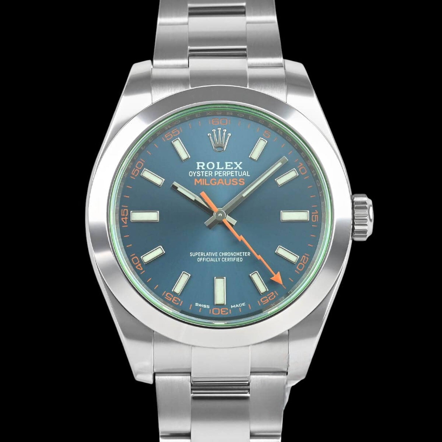 Milgauss 116400 SS Z-Blue Dial Green Crystal