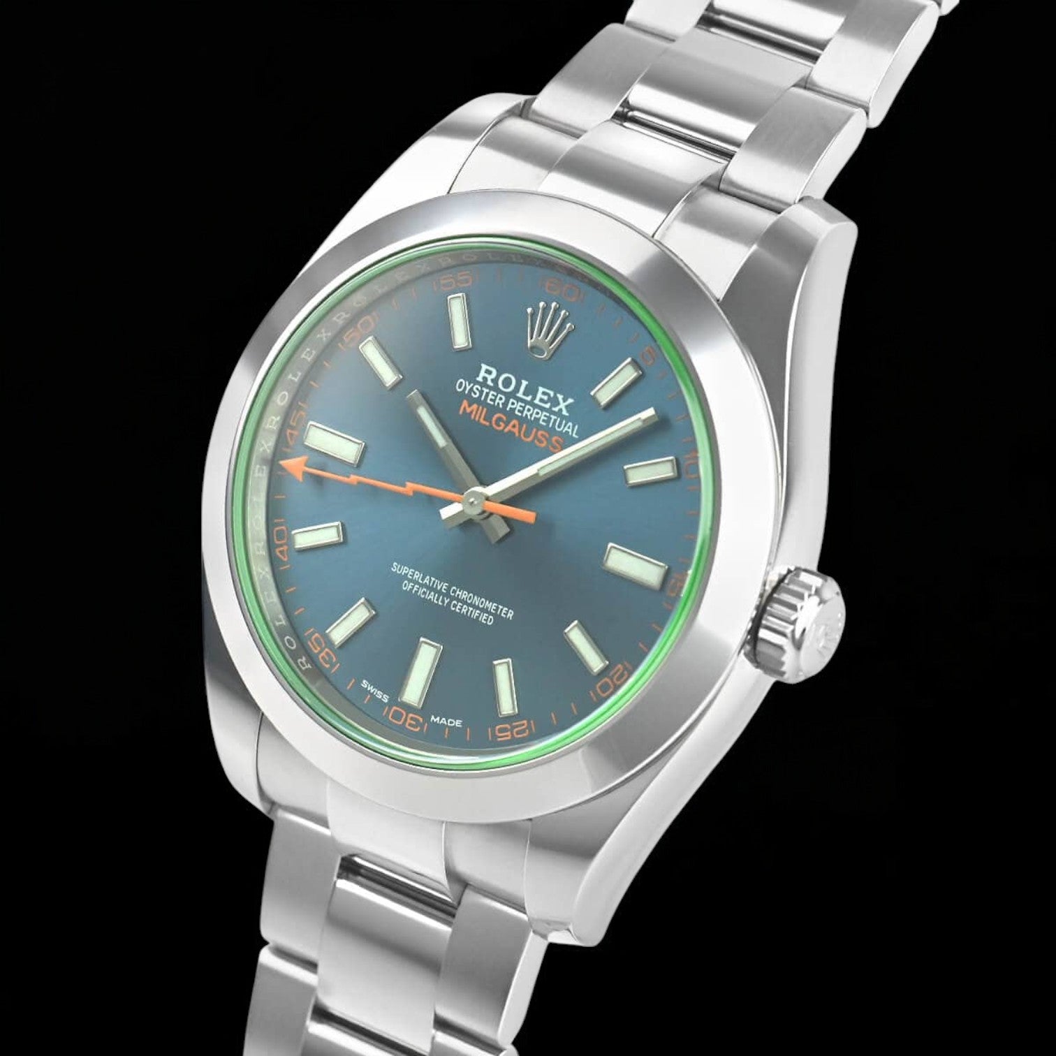 Milgauss 116400 SS Z-Blue Dial Green Crystal