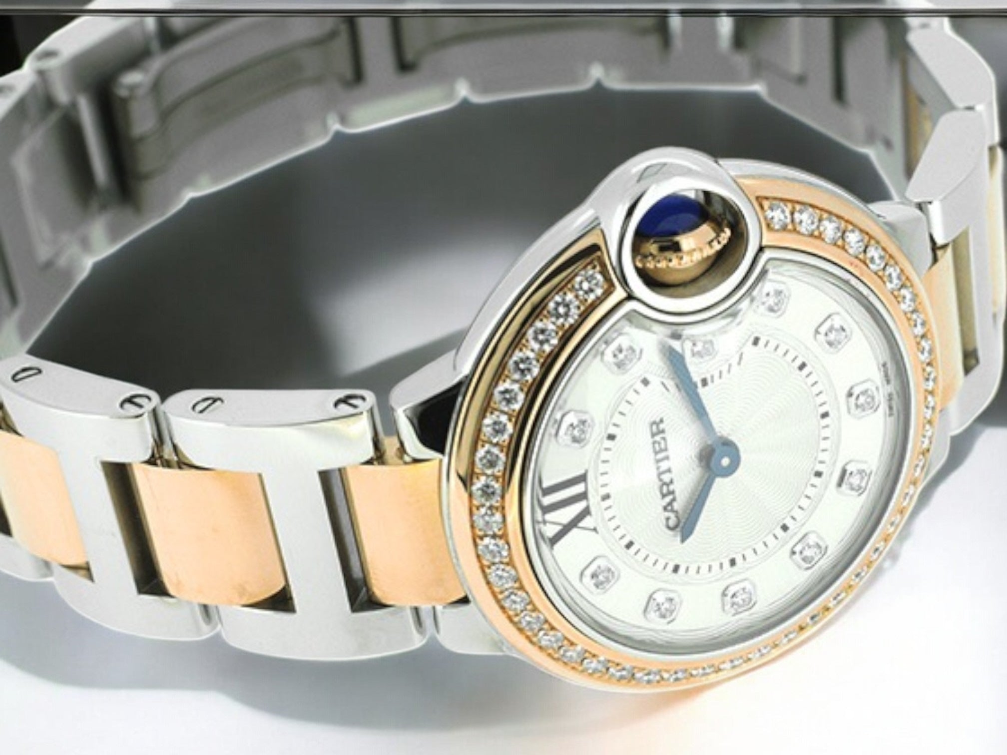 Ballon Bleu de Cartier Silver Dial Diamond Stainless Steel and Rose Gold