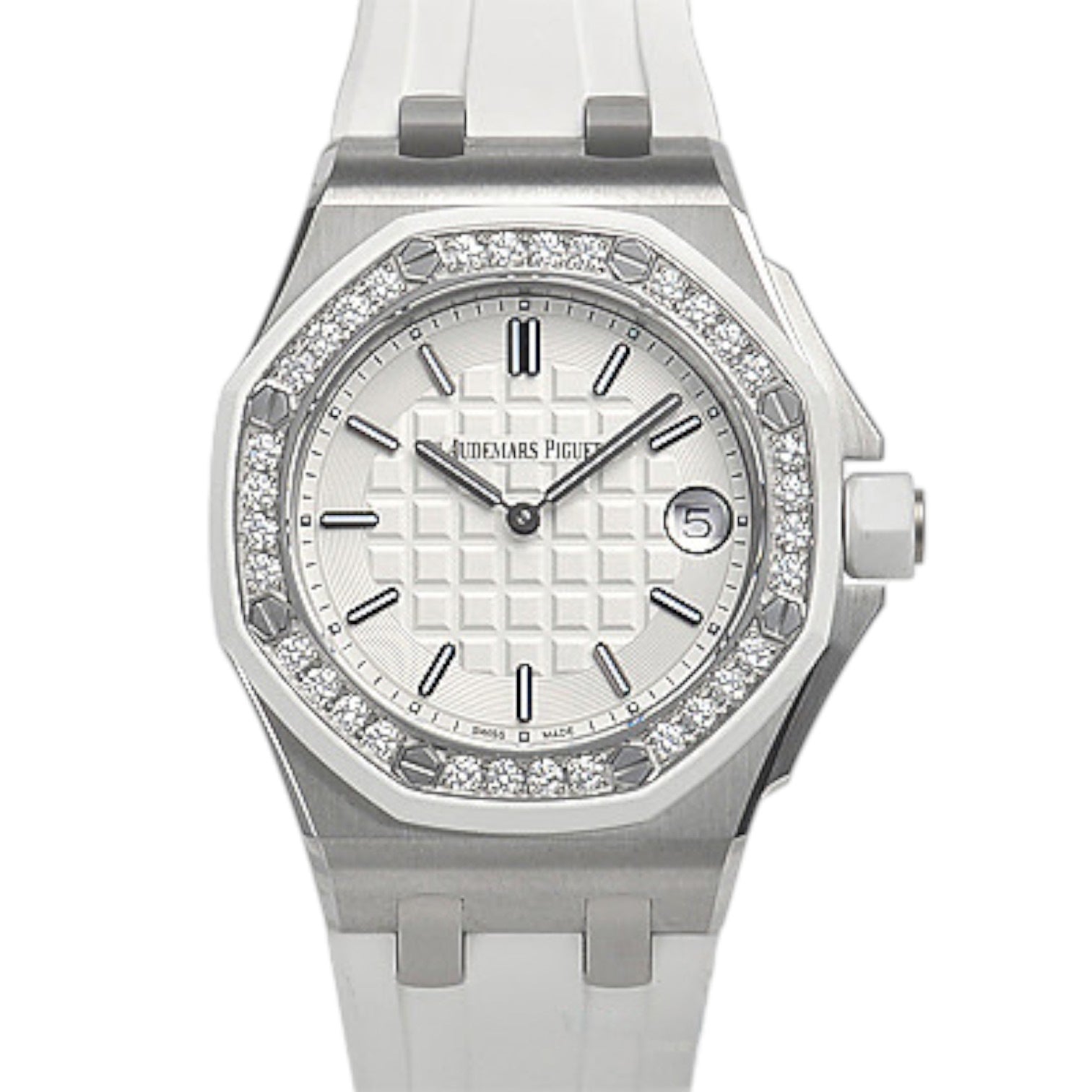 Royal Oak Offshore Lady Quartz Diamonds White Rubber Strap Watch for Women