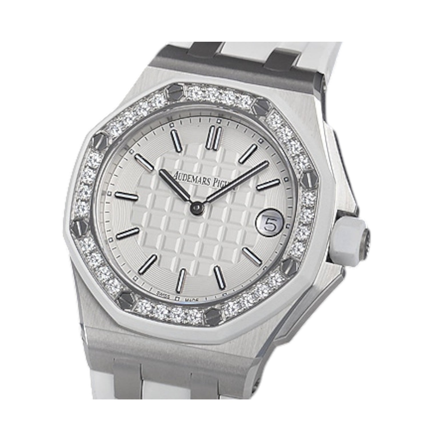 Royal Oak Offshore Lady Quartz Diamonds White Rubber Strap Watch for Women