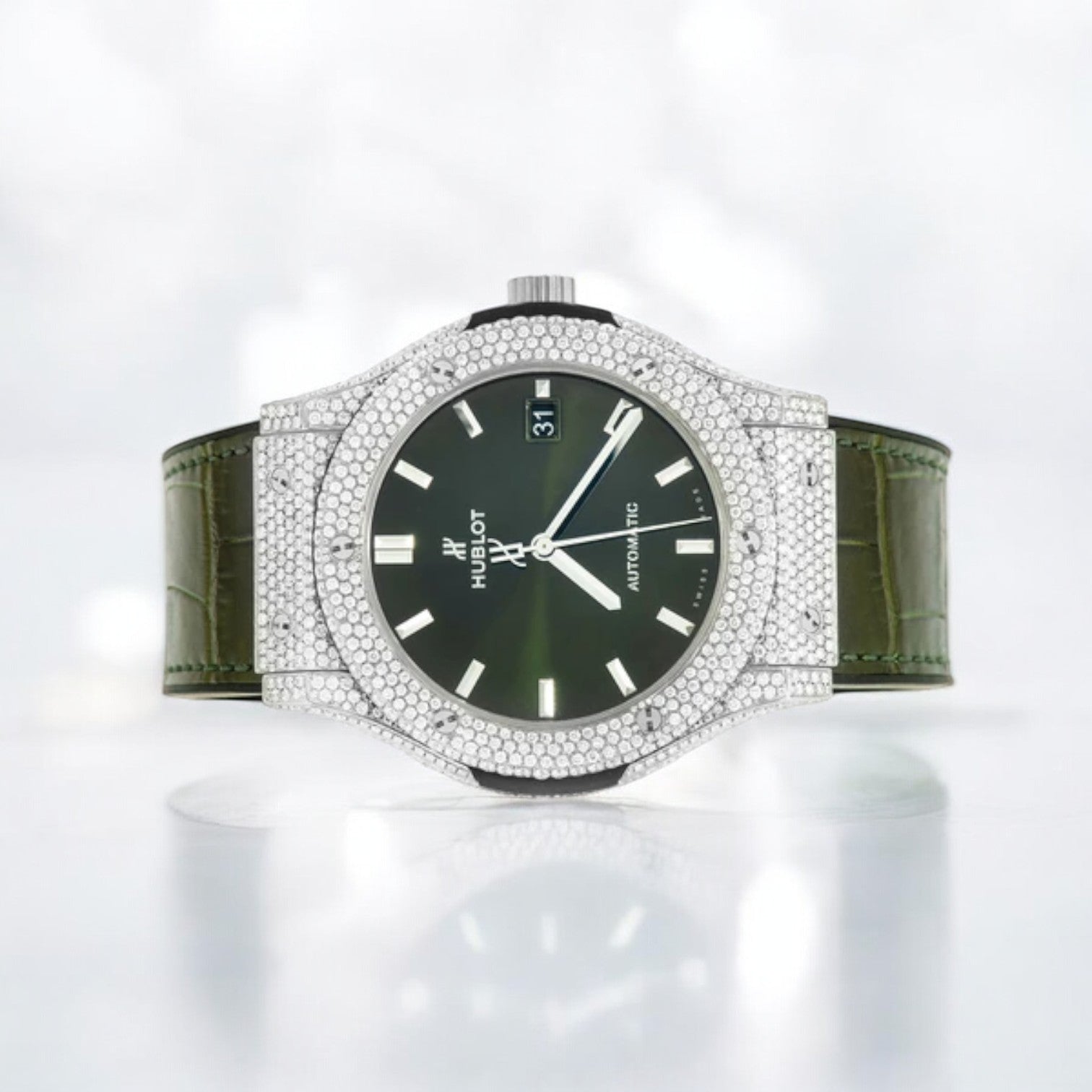 Classic Fusion Steel - 8.00ctw Fully Iced Out - Green Dial & Band - Custom