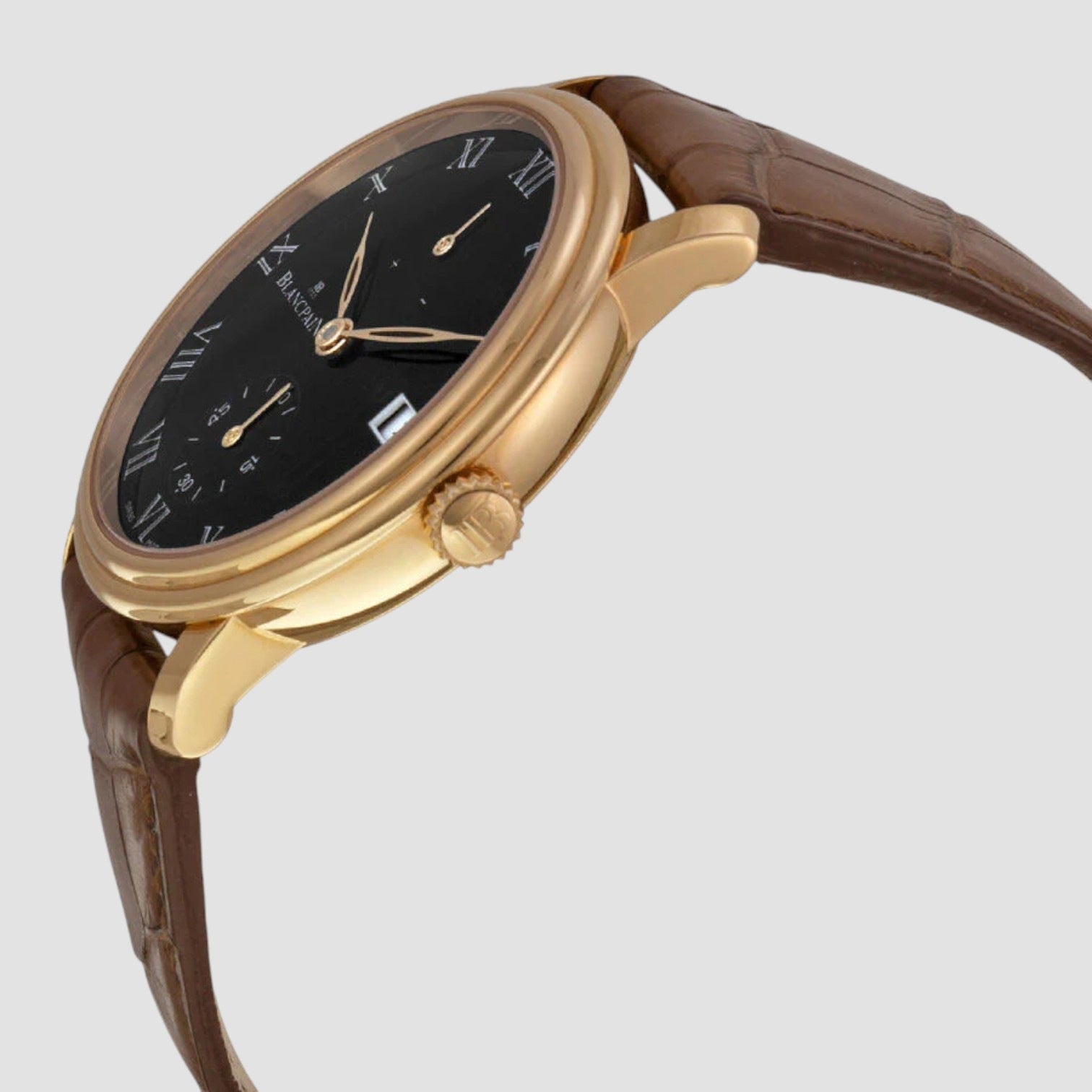 Villeret 18kt Rose Gold 8 Days Black Dial Black Leather Unisex Watch