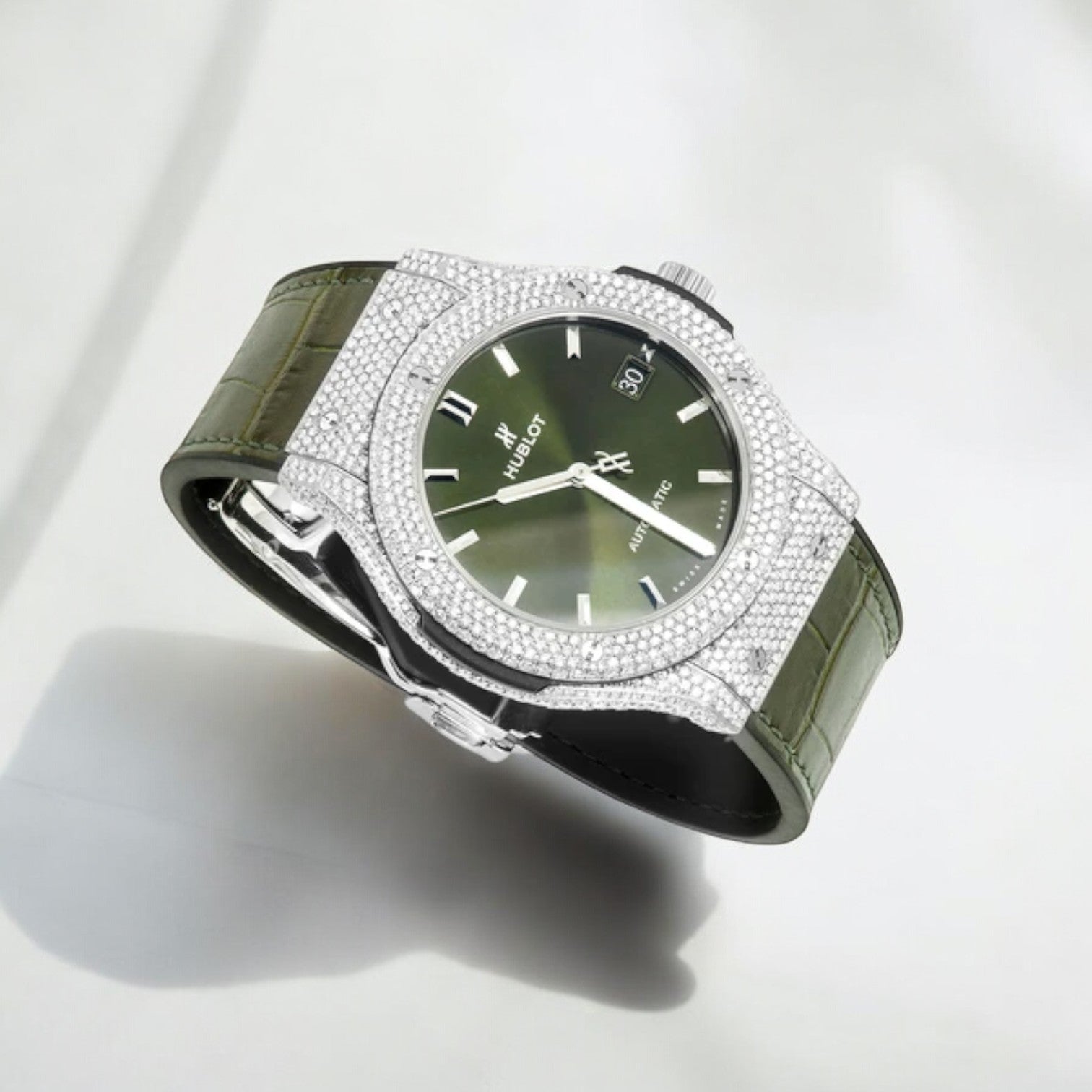 Classic Fusion Steel - 8.00ctw Fully Iced Out - Green Dial & Band - Custom