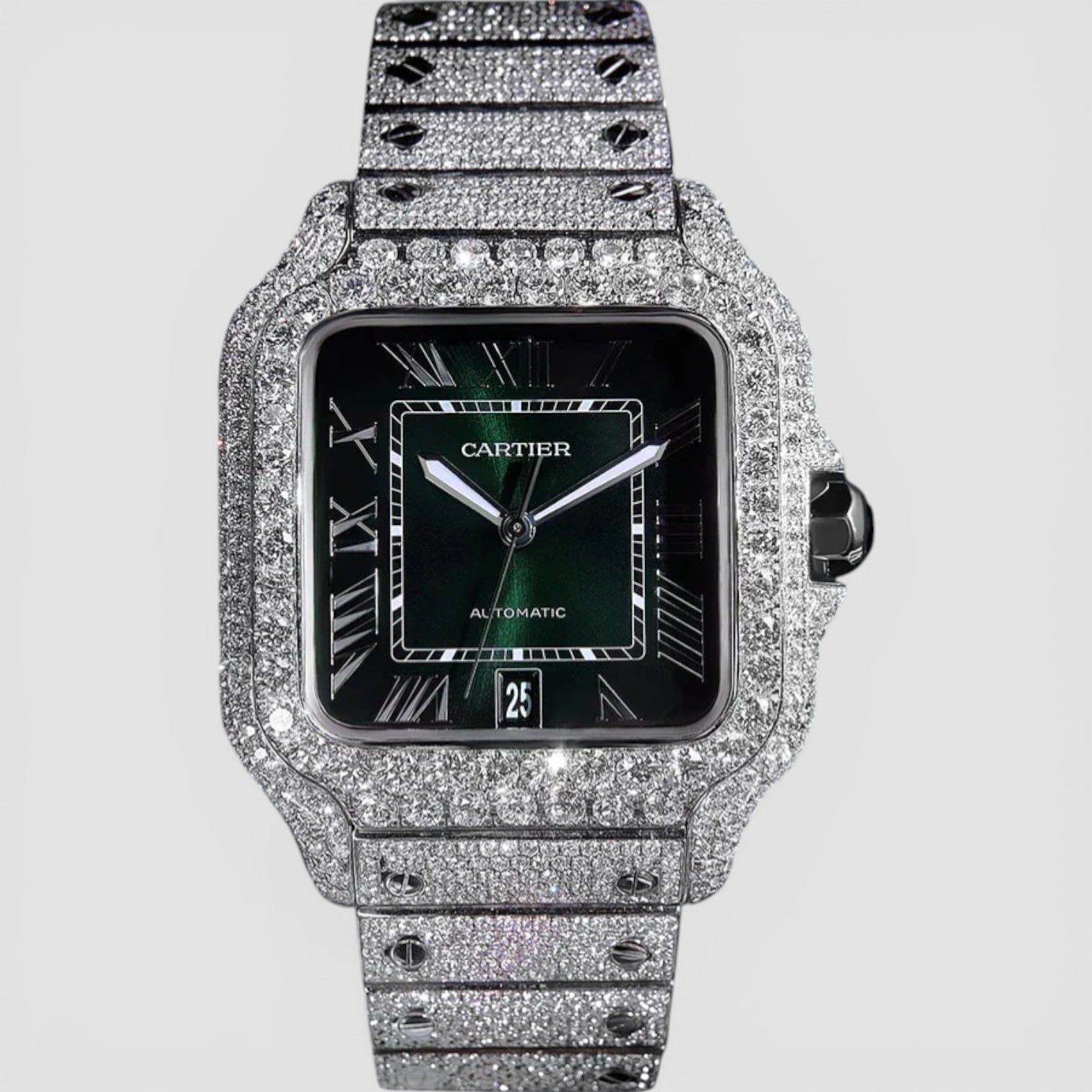 Cartier Santos Custom Diamond-Set with Green Dial